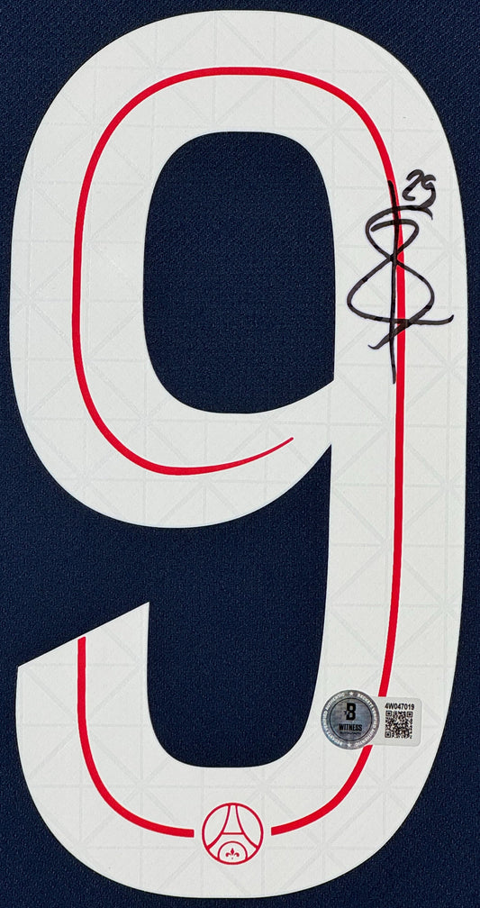 Bradley Barcola Signed PSG Nike Jersey Framed Beckett COA - Close up of Number