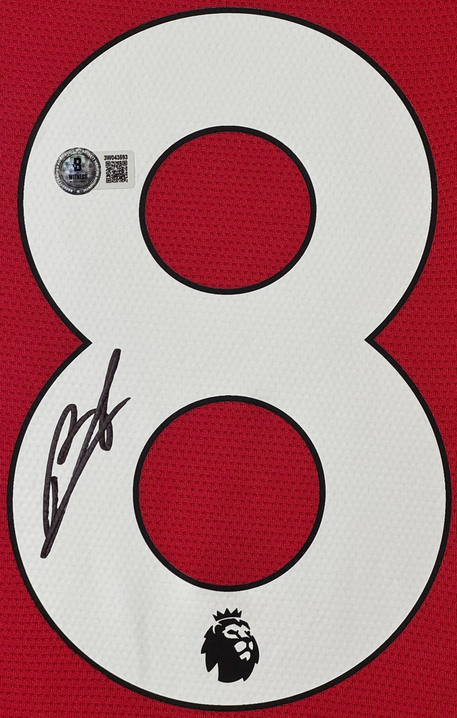 Bruno Fernandes Signed Manchester United Adidas Jersey Framed Beckett COA - Close up of Number