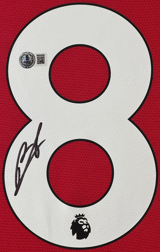 Bruno Fernandes Signed Manchester United Adidas Jersey Framed Beckett COA - Close up of Number