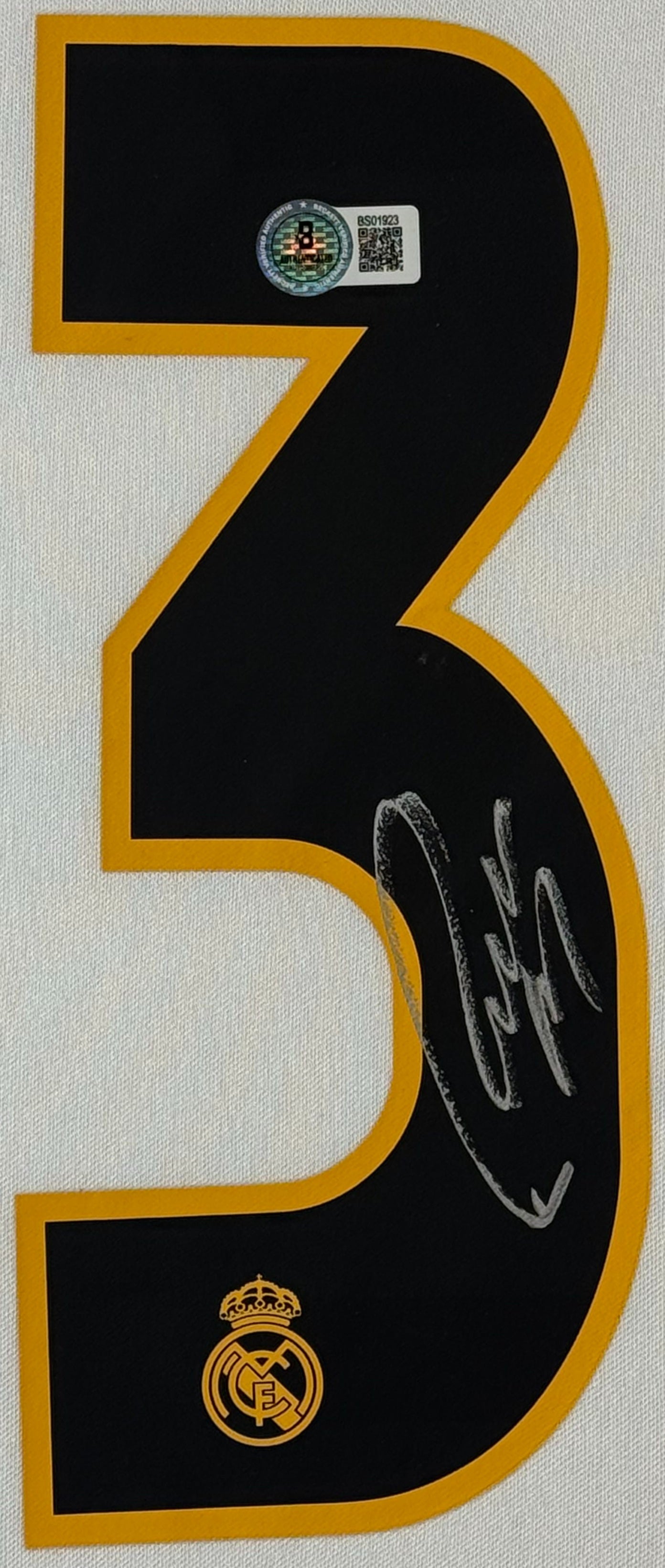 Roberto Carlos Signed Real Madrid Adidas Jersey Framed Beckett COA - Close up of Number