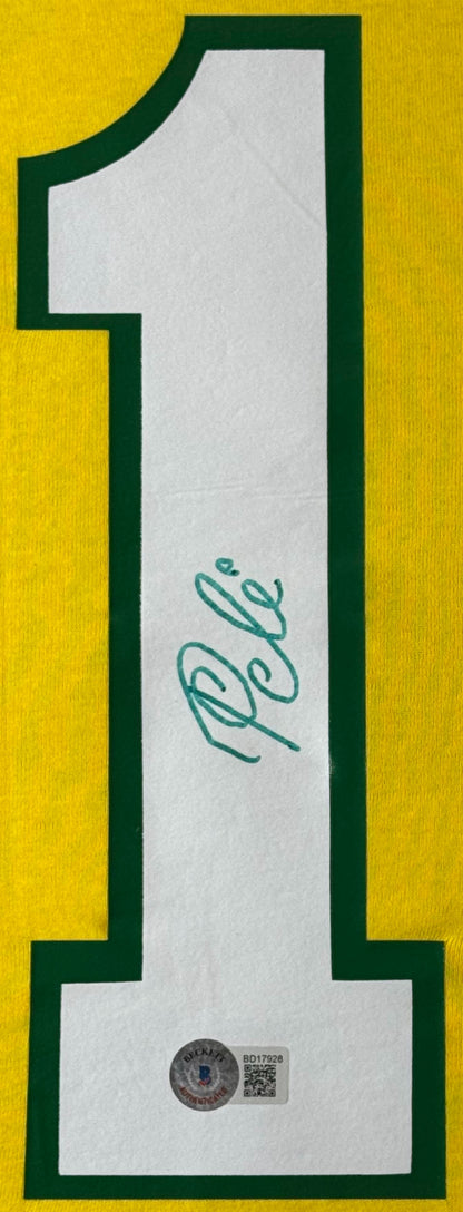 Pele Signed Brazil Jersey Framed Beckett COA - Close up of Number
