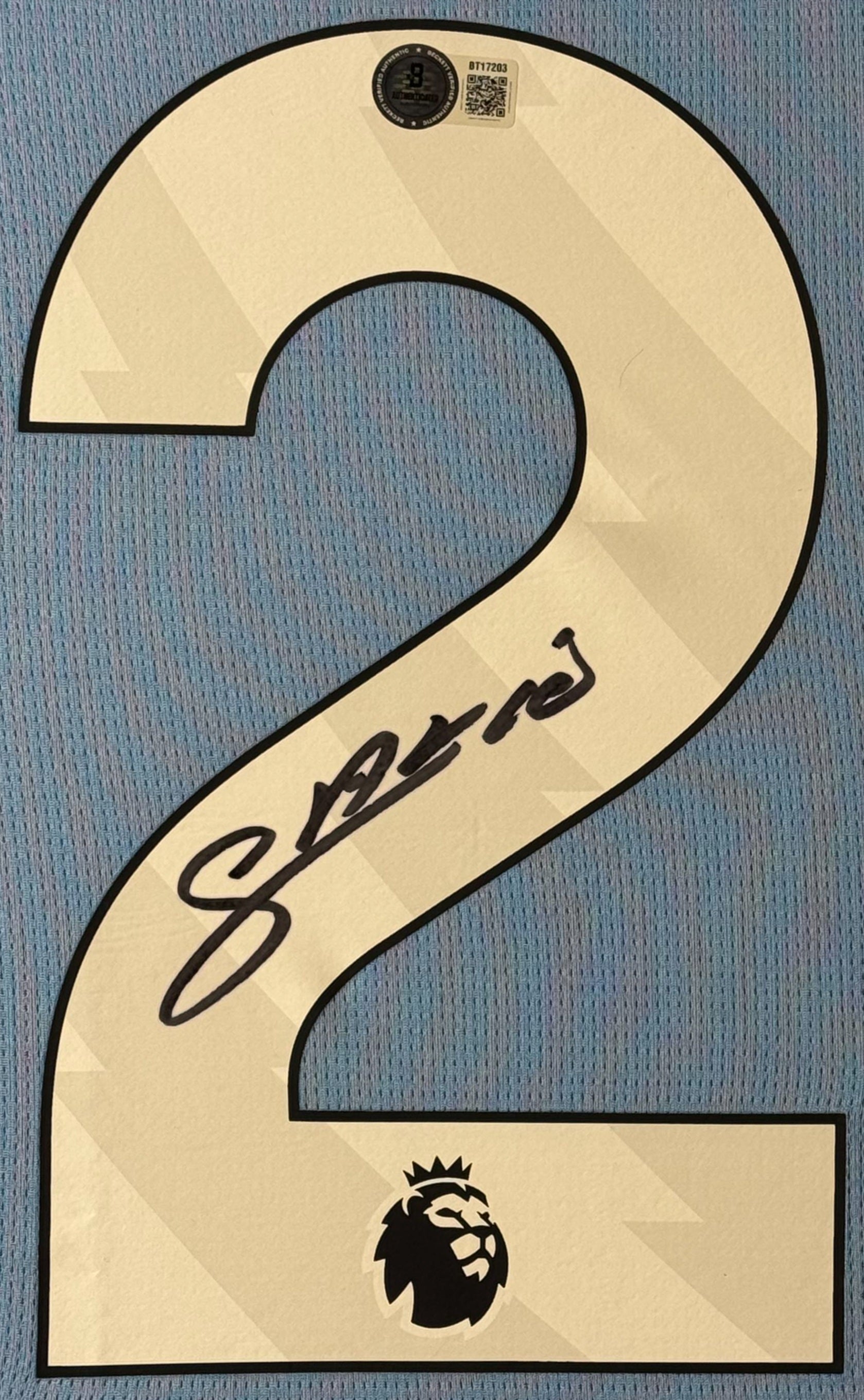 Savinho Signed Manchester City Puma Jersey Framed Beckett COA - Close up of Number