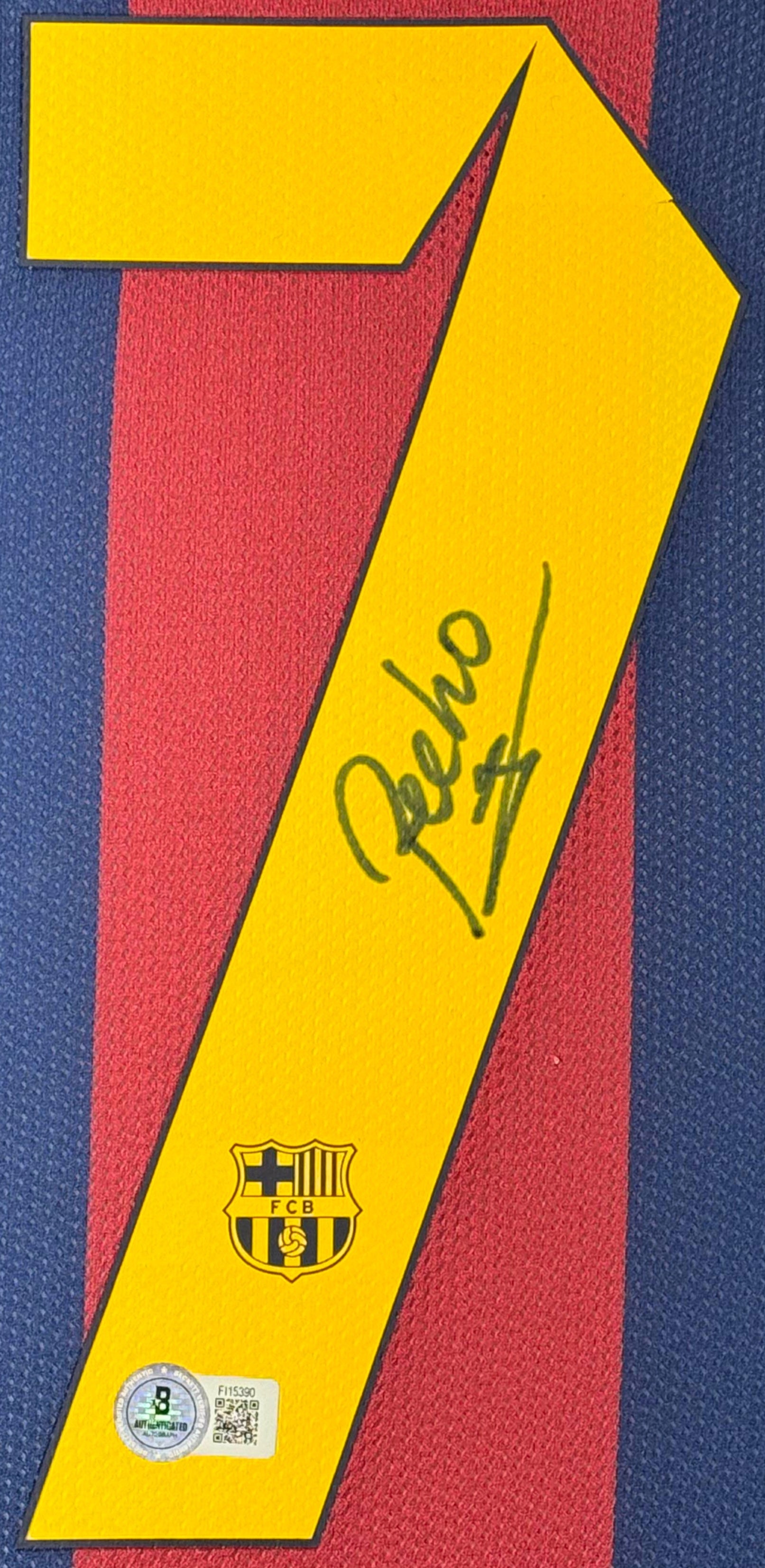 Pedro Signed FC Barcelona Nike Jersey Framed Beckett COA - Close up of Number