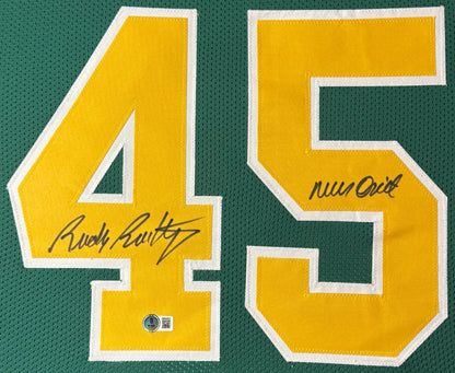 Rudy Ruettiger Signed Notre Dame Fighting Irish Jersey Framed Beckett COA INSCRIBED - Close up of Number
