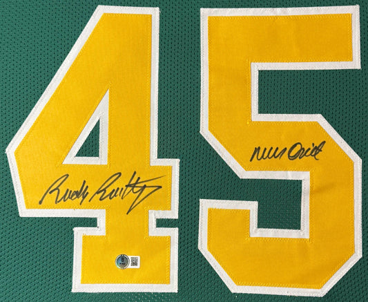 Rudy Ruettiger Signed Notre Dame Fighting Irish Jersey Framed Beckett COA INSCRIBED - Close up of Number