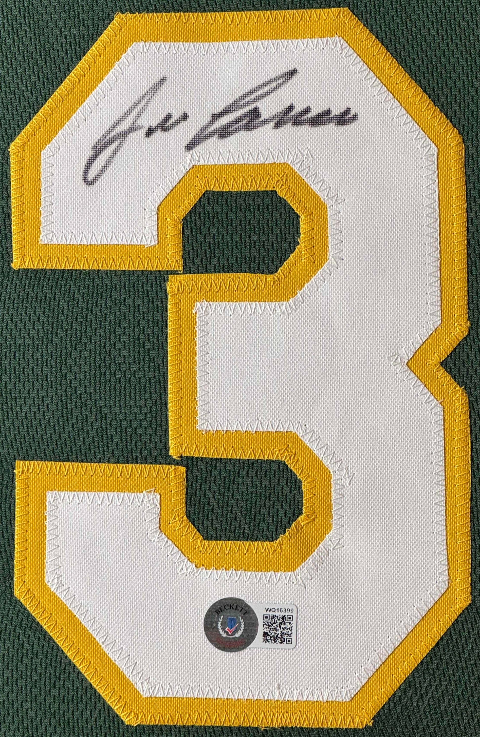 Jose Canseco Signed Oakland Athletics Jersey Framed Beckett COA - Close up of Number