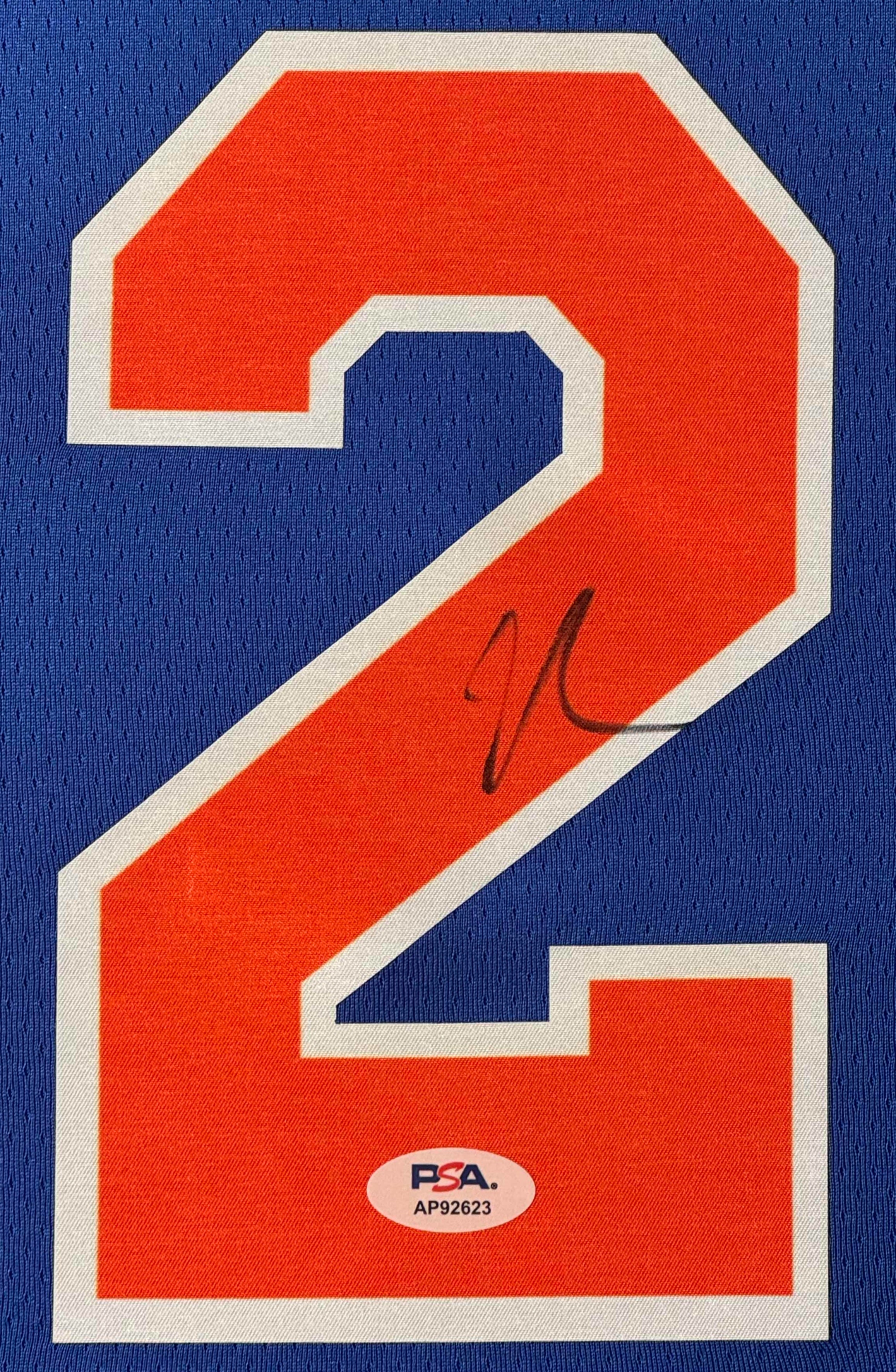 Karl-Anthony Towns Signed New York Knicks Nike Jersey Framed PSA COA - Close up of Number