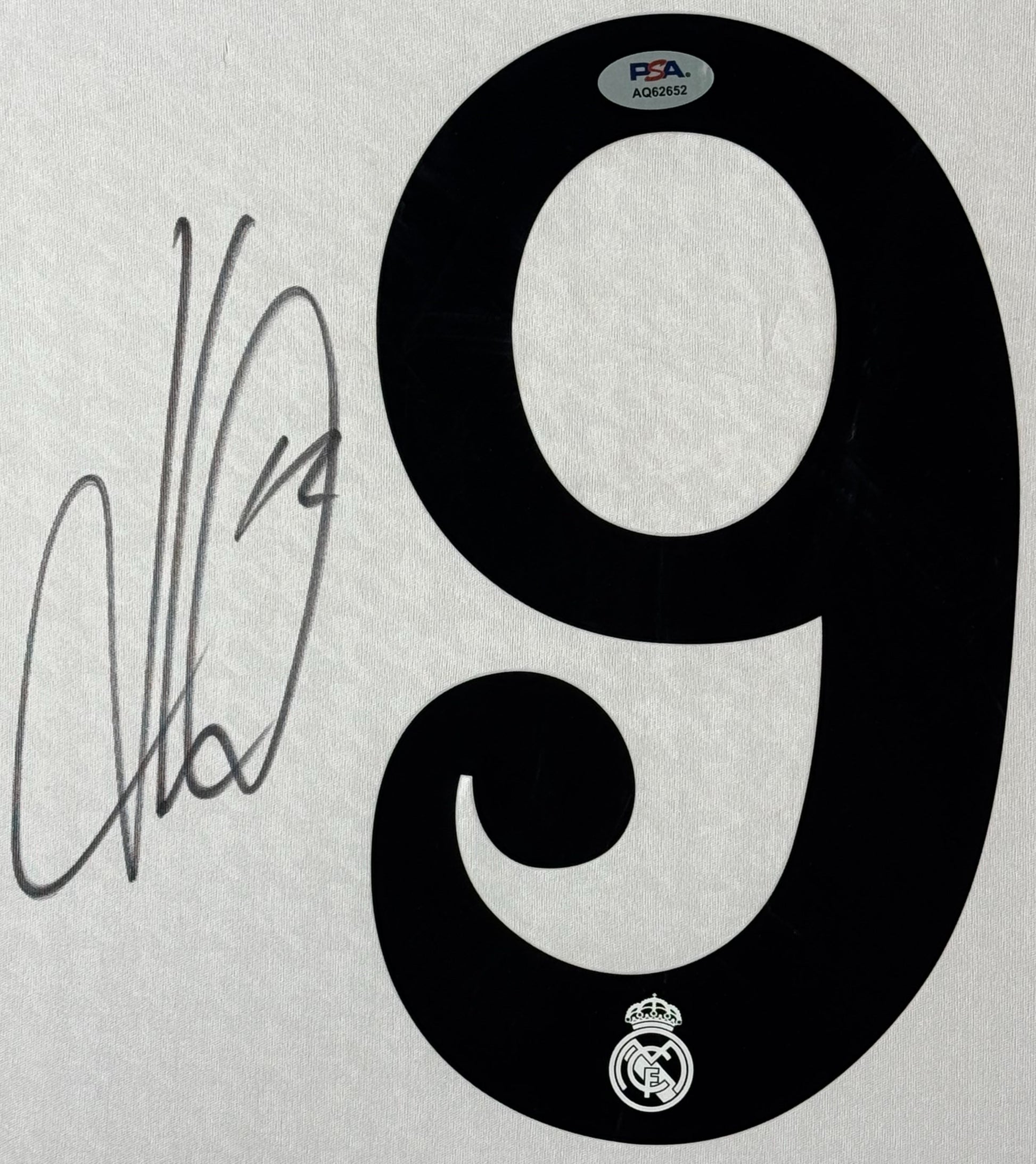 Kylian Mbappe Signed Real Madrid Adidas Jersey Framed PSA COA - Close up of Number