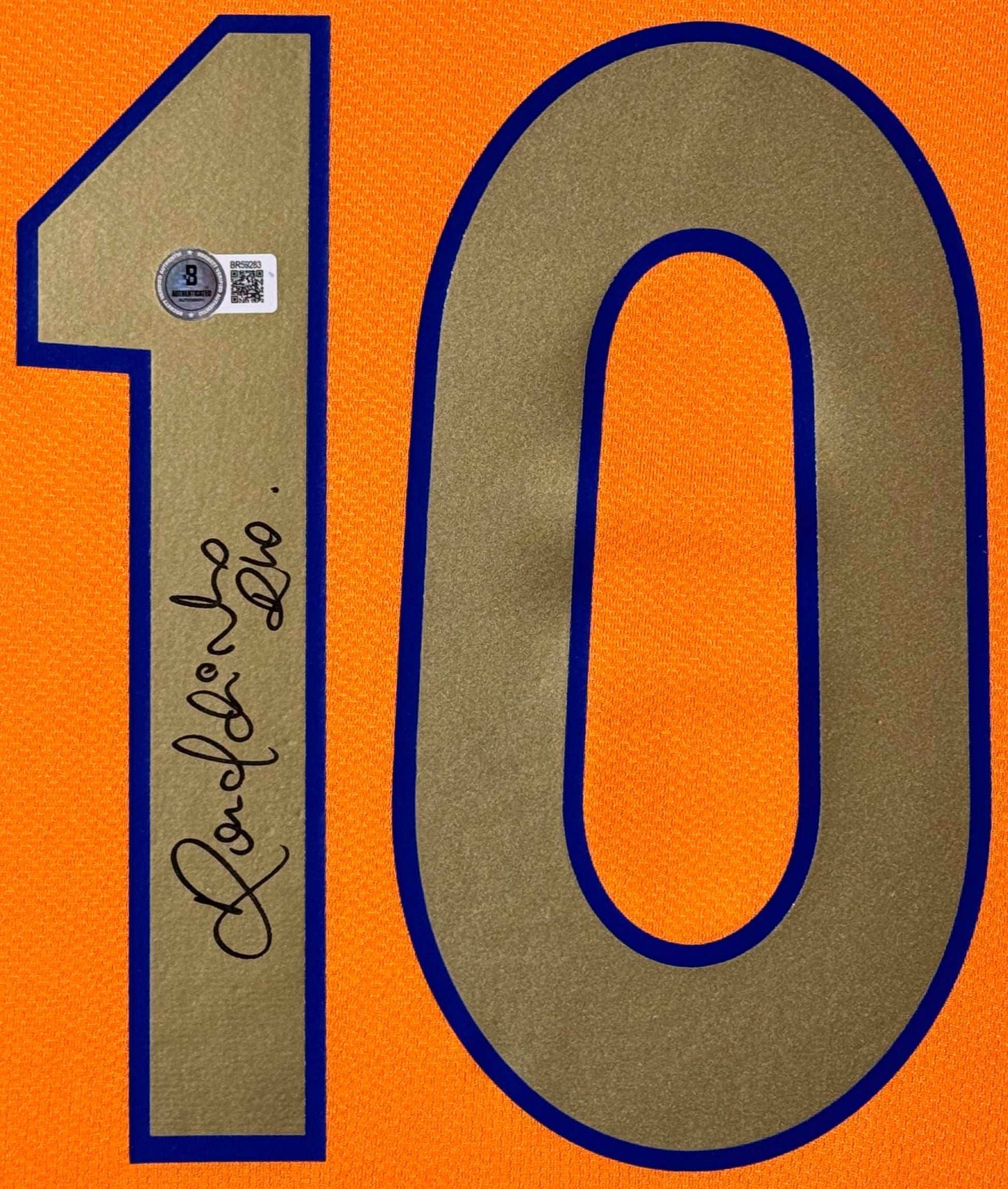Ronaldinho Signed FC Barcelona Nike Jersey Framed Beckett COA - Close up of Number
