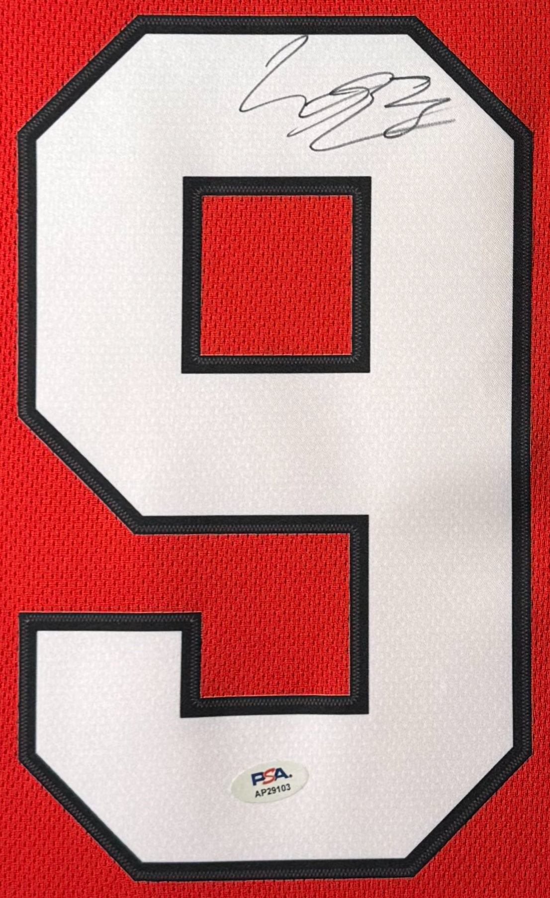 Connor Bedard Signed Chicago Blackhawks Fanatics Jersey Framed PSA COA - Close up of Number