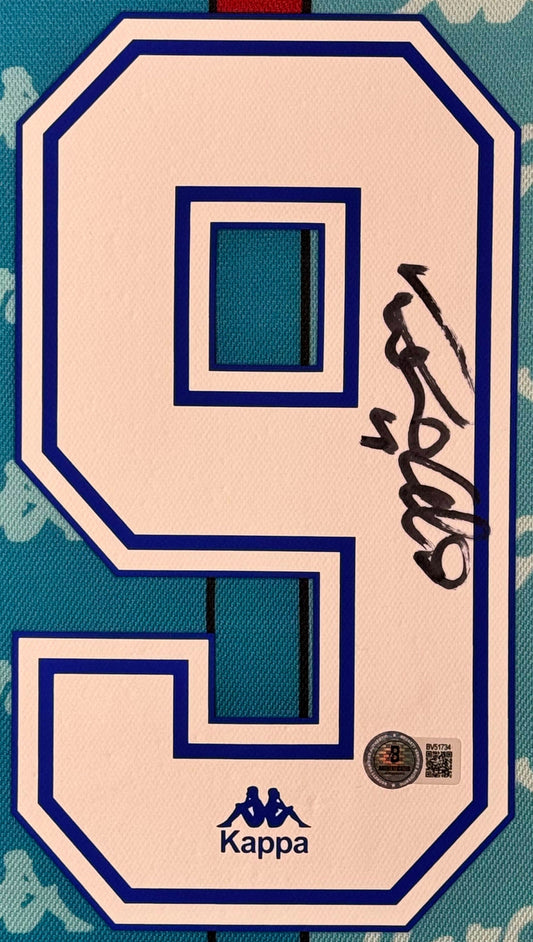 Ronaldo Nazario Signed FC Barcelona Kappa Jersey Framed Beckett COA - Close up of Number