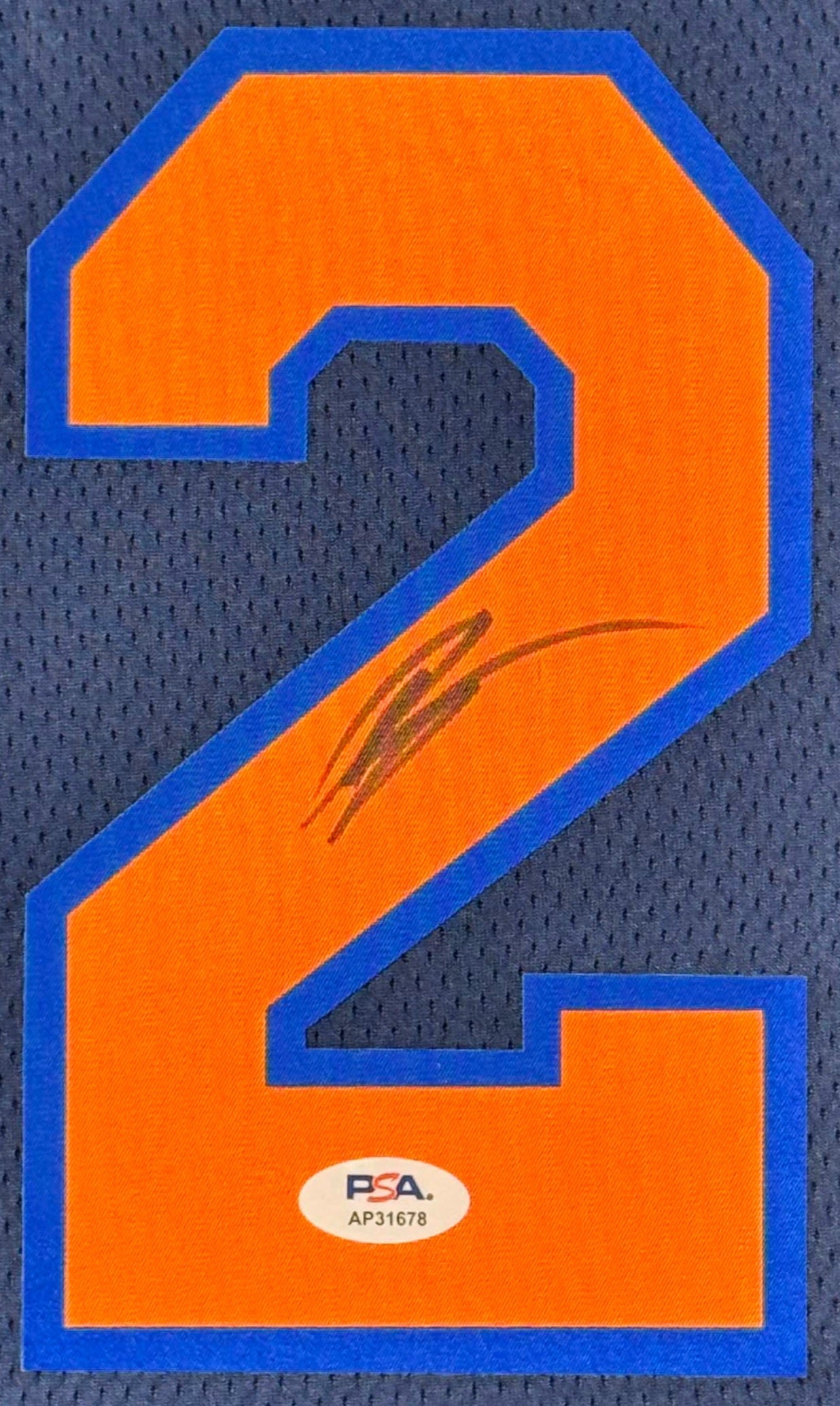 Karl-Anthony Towns Signed New York Knicks Nike Jersey Framed PSA COA - Close up of Number