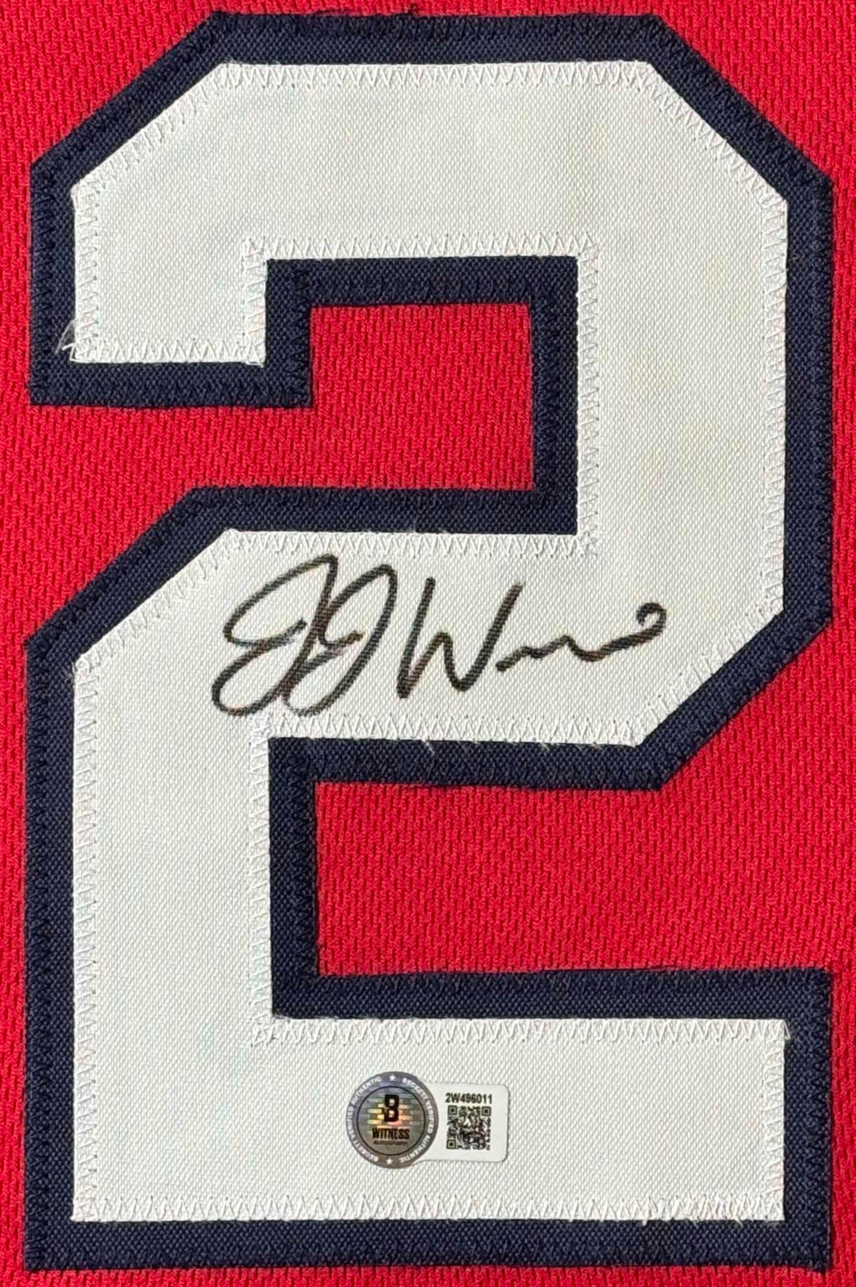 JJ Wetherholt Signed St. Louis Cardinals Jersey Framed Beckett COA - Close up of Number