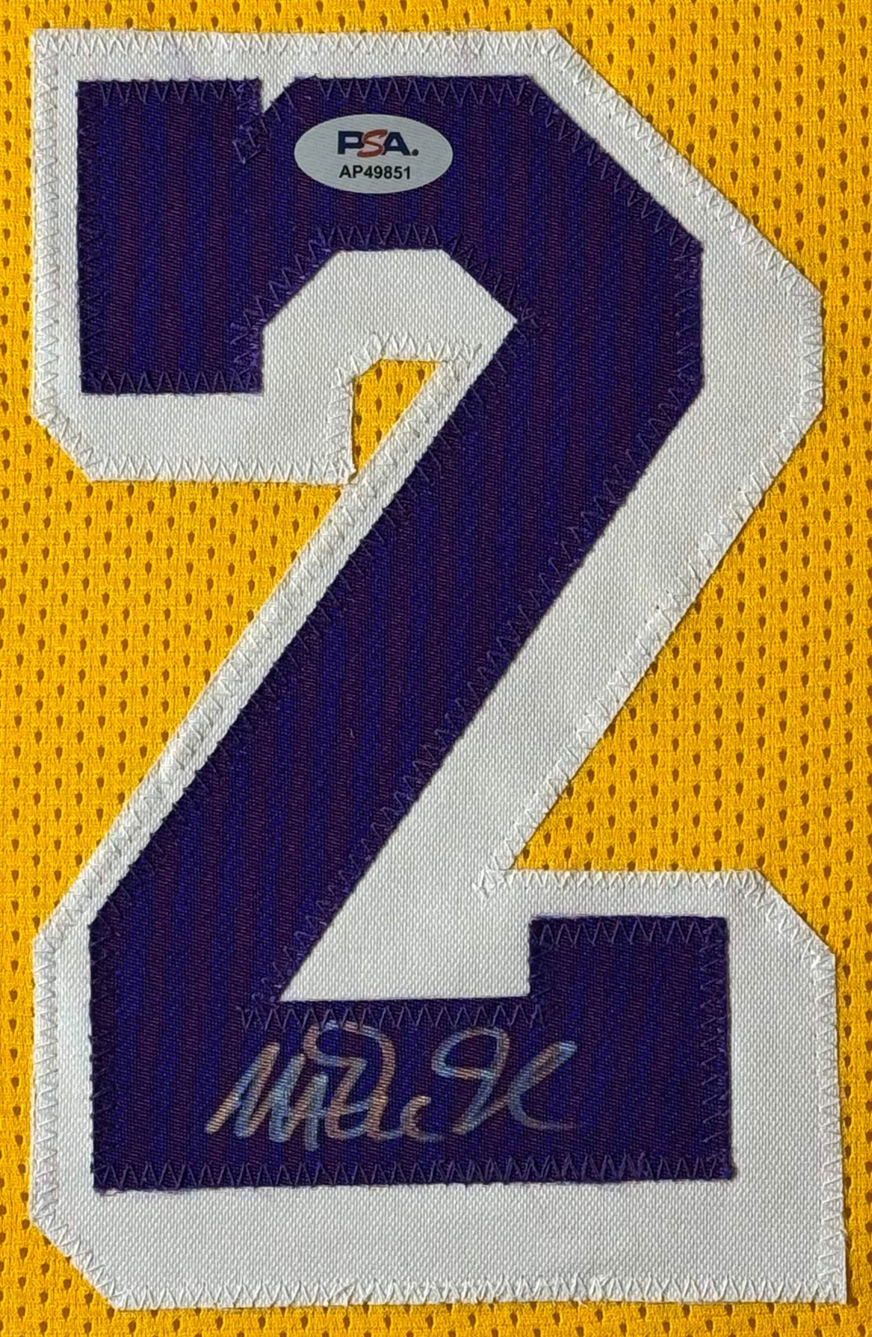 Magic Johnson Signed Los Angeles Lakers Jersey Framed PSA COA - Close up of Number