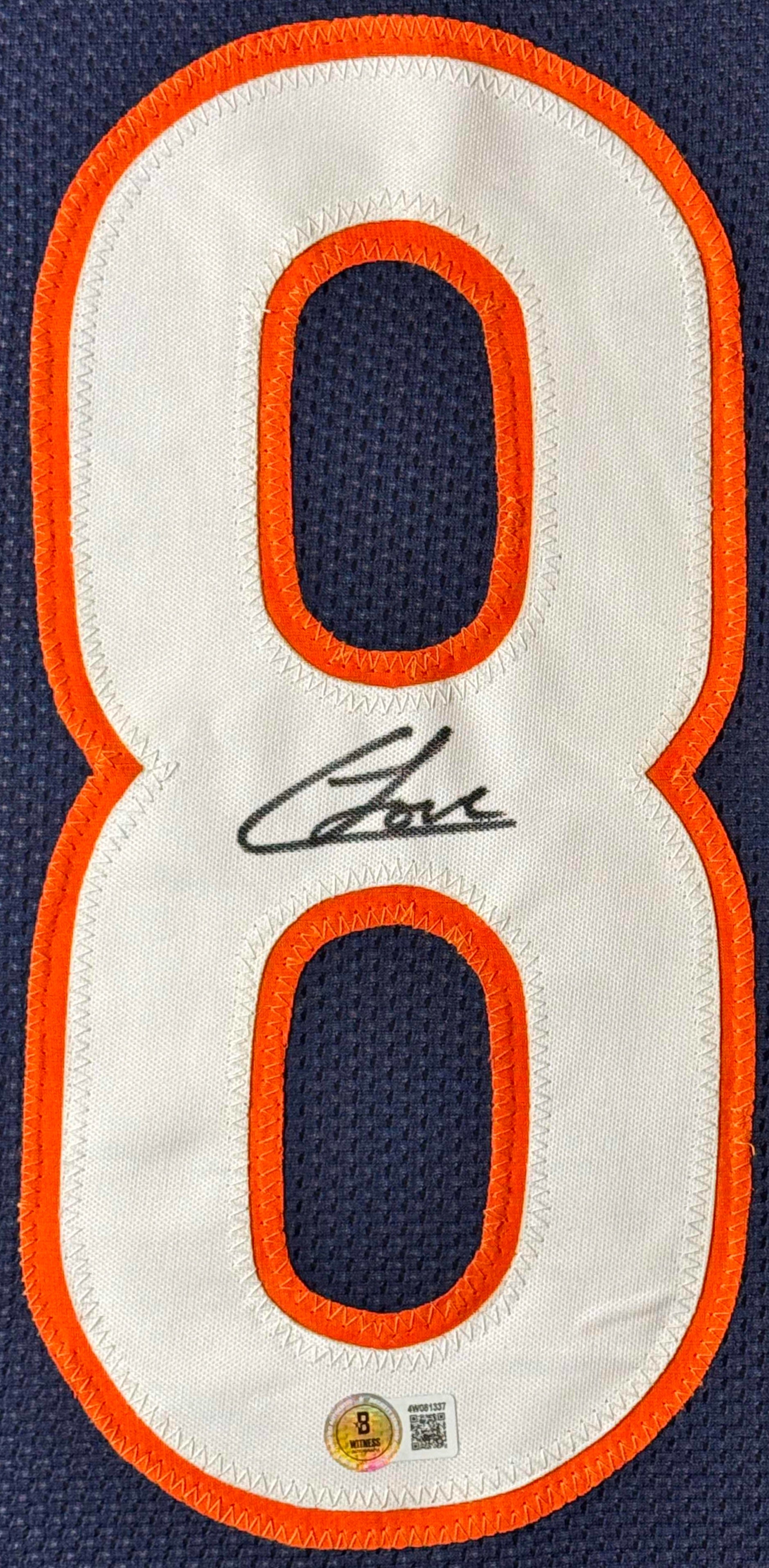 Colston Loveland Signed Chicago Bears Jersey Framed Beckett COA - Close up of Number