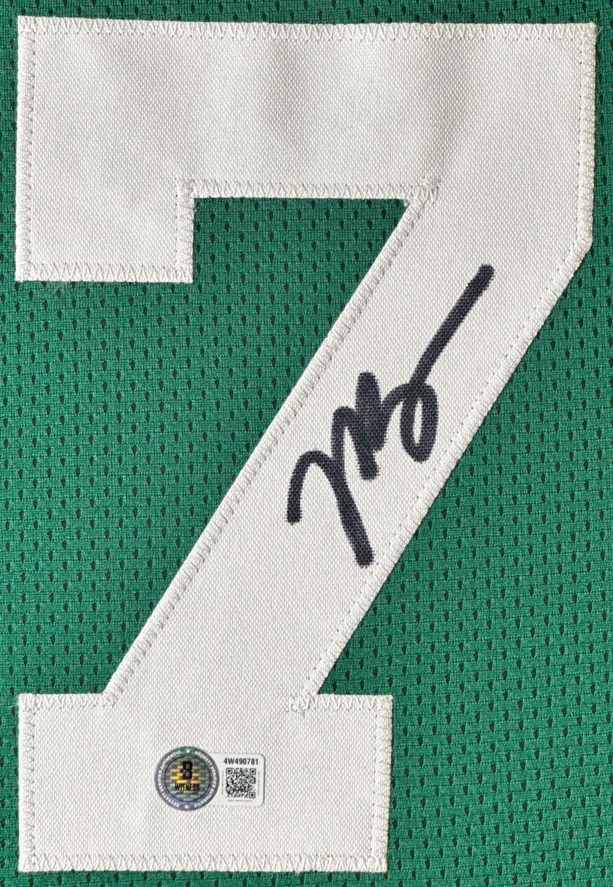 Jalen Brown Signed Boston Celtics Jersey Framed Beckett COA - Close up of Number