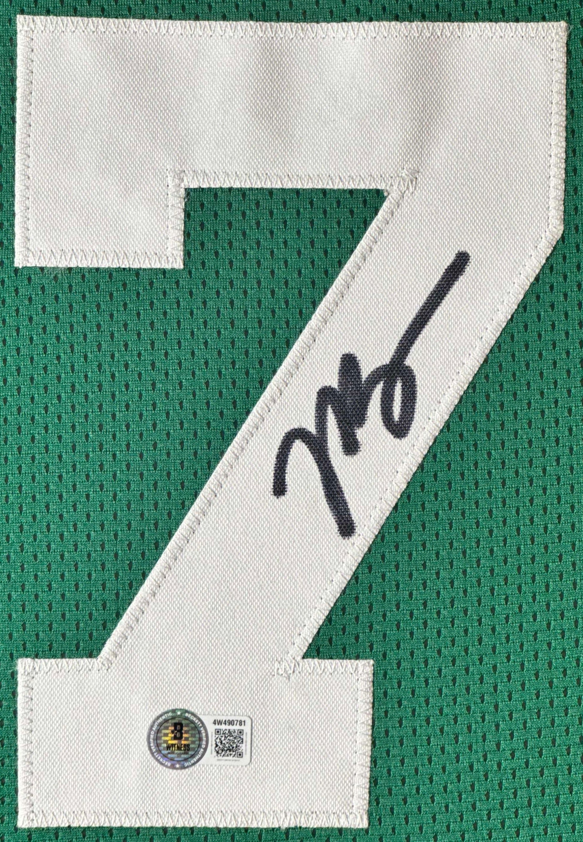 Jalen Brown Signed Boston Celtics Jersey Framed Beckett COA - Close up of Number