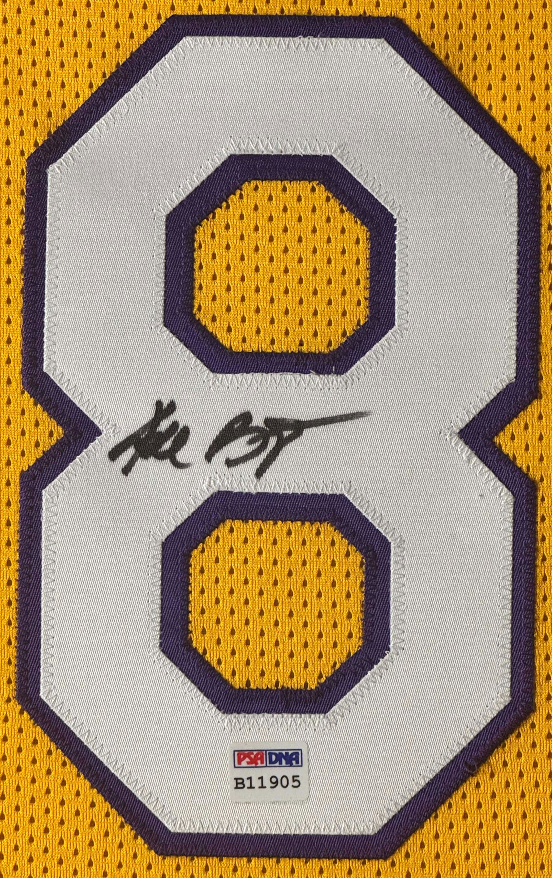 Kobe Bryant Signed Los Angeles Lakers Jersey Framed PSA COA & GRAD LOA - Close up of Number