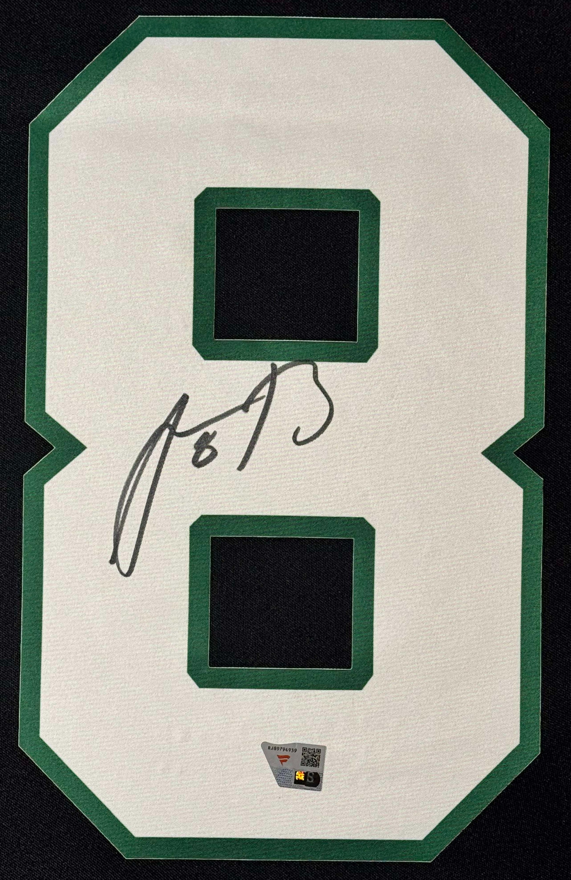 Aaron Rodgers Signed New York Jets Nike Jersey Framed Fanatics COA - Close up of Number