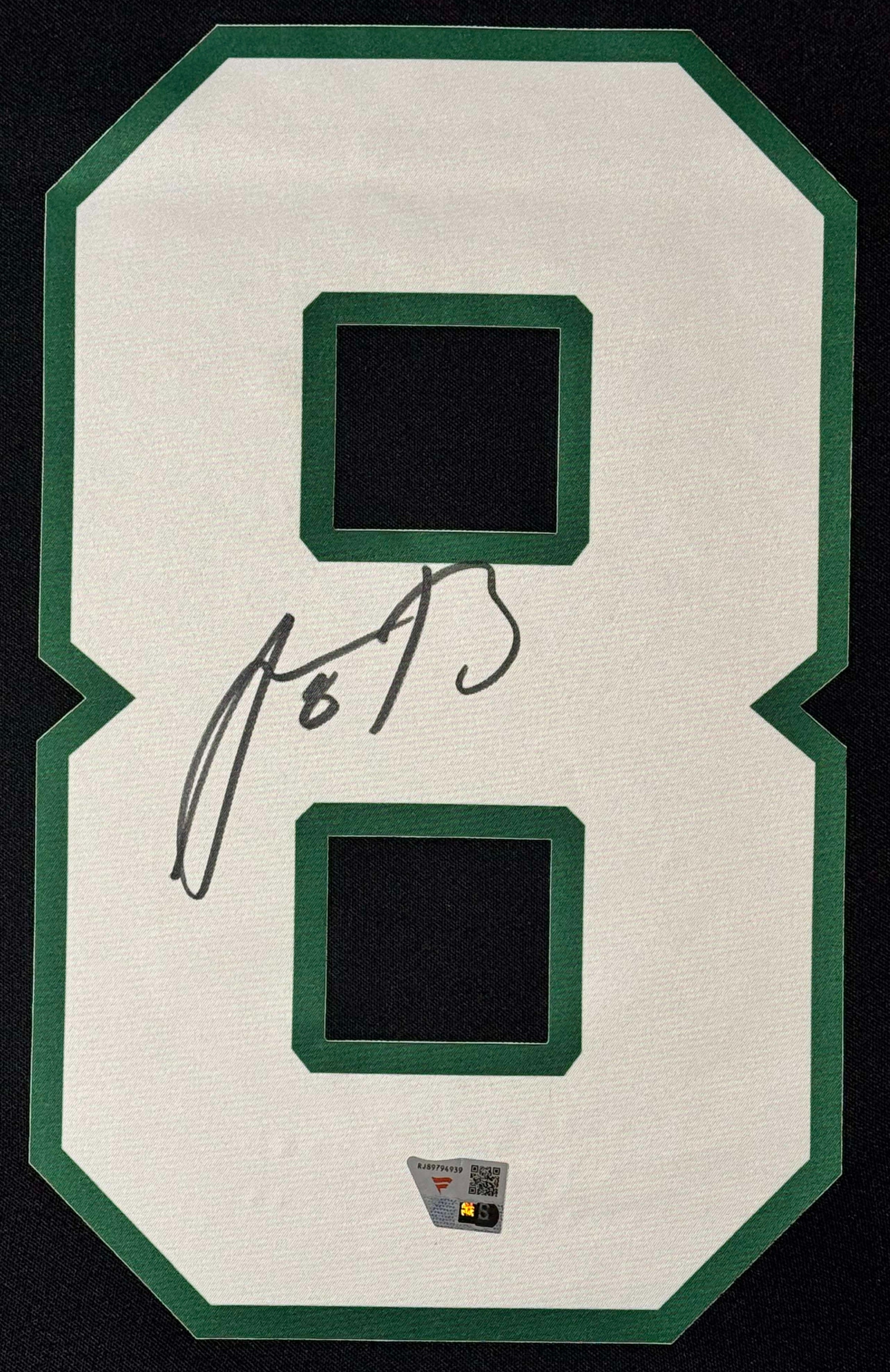 Aaron Rodgers Signed New York Jets Nike Jersey Framed Fanatics COA - Close up of Number