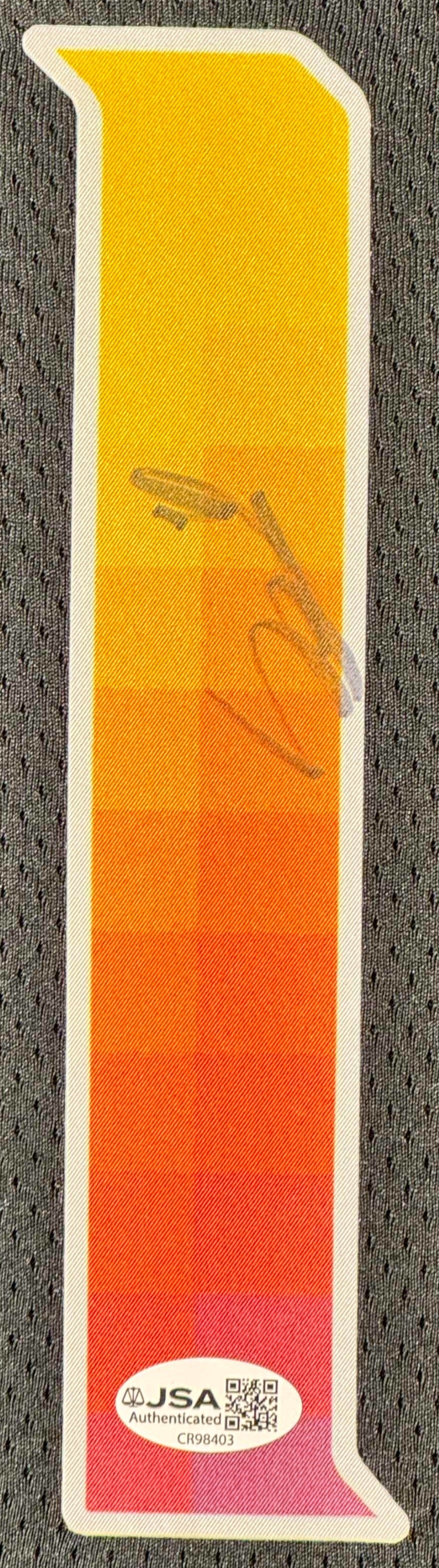 Devin Booker Signed Phoenix Suns Nike Jersey Framed JSA COA - Close up of Number