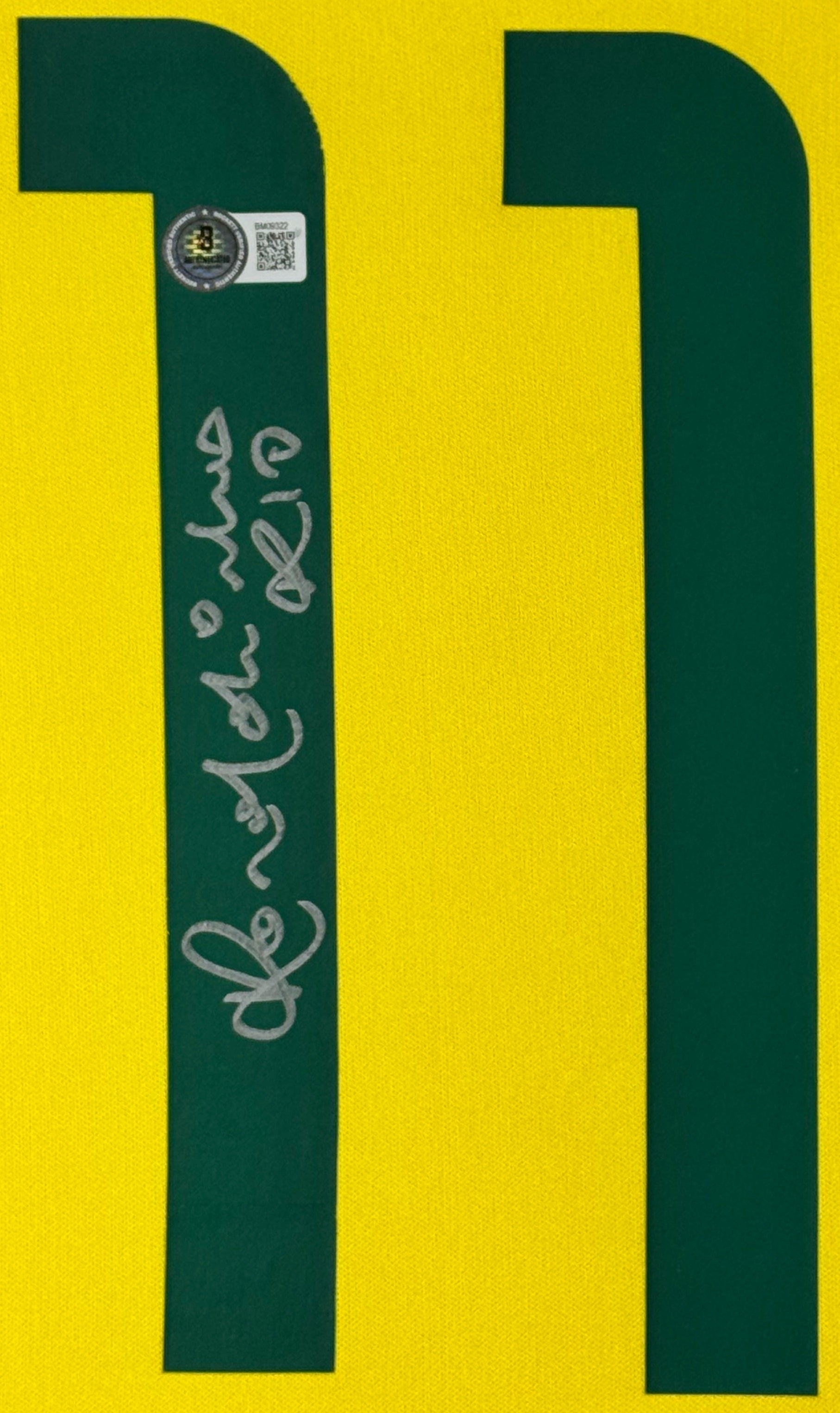 Ronaldinho Signed Brazil Jersey Framed Beckett COA - Close up of Number