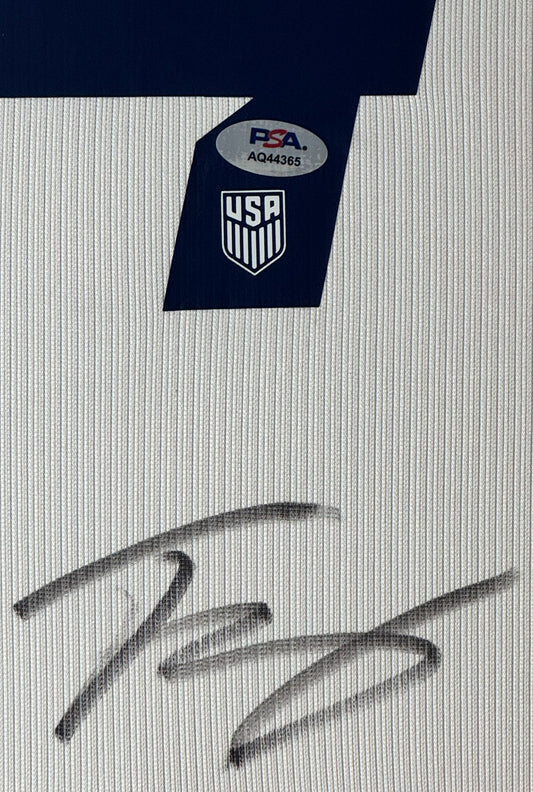 Tyler Adams Signed United States of America Nike Jersey Framed PSA COA - Close up of Number
