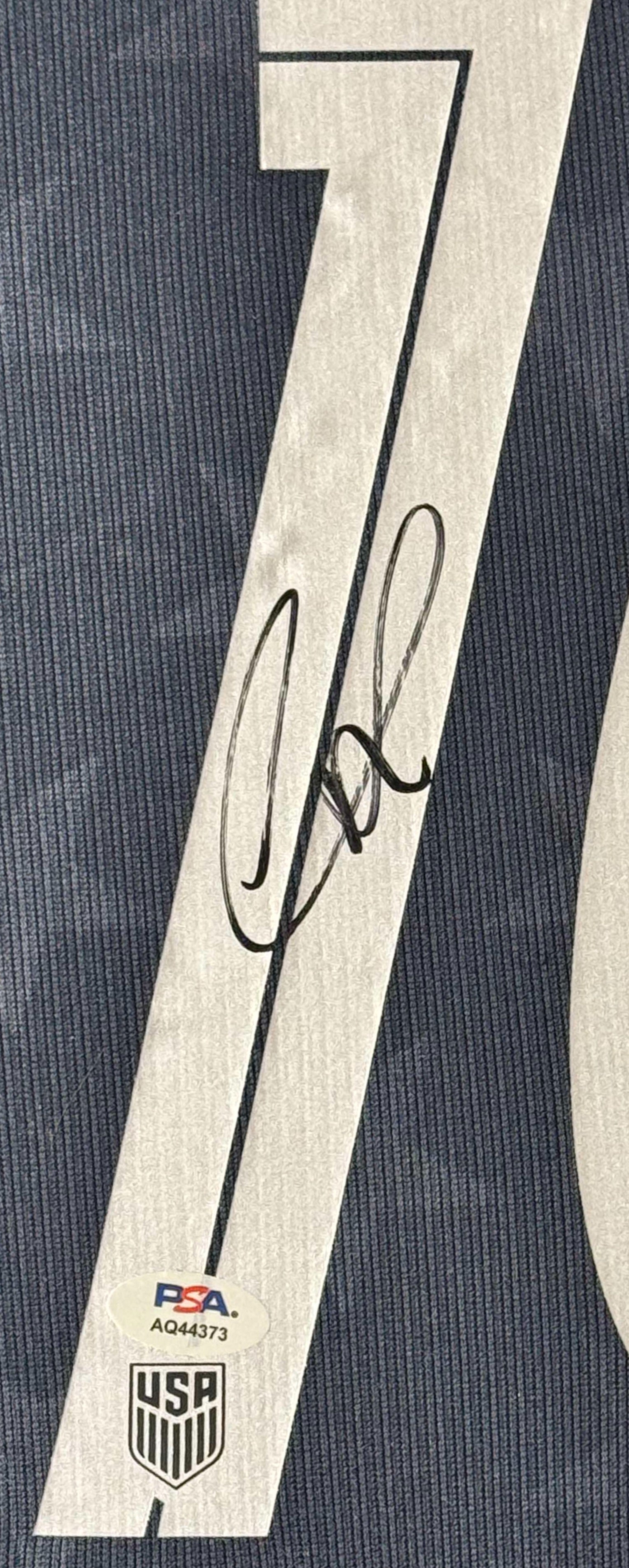 Christian Pulisic Signed United States of America Nike Jersey Framed PSA COA - Close up of Number