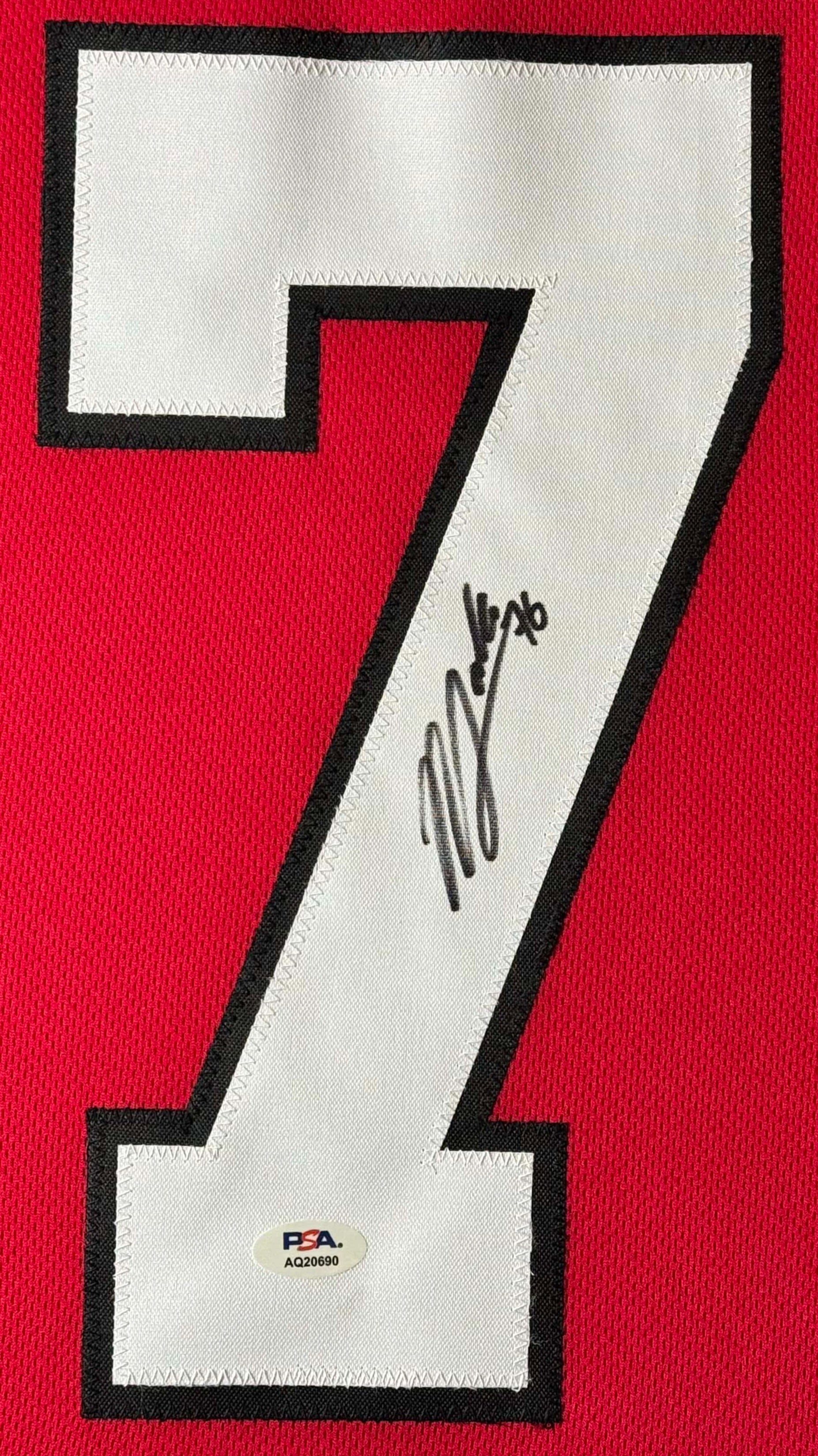 Nick Lardis Signed Chicago Blackhawks Jersey Framed PSA COA - Close up of Number