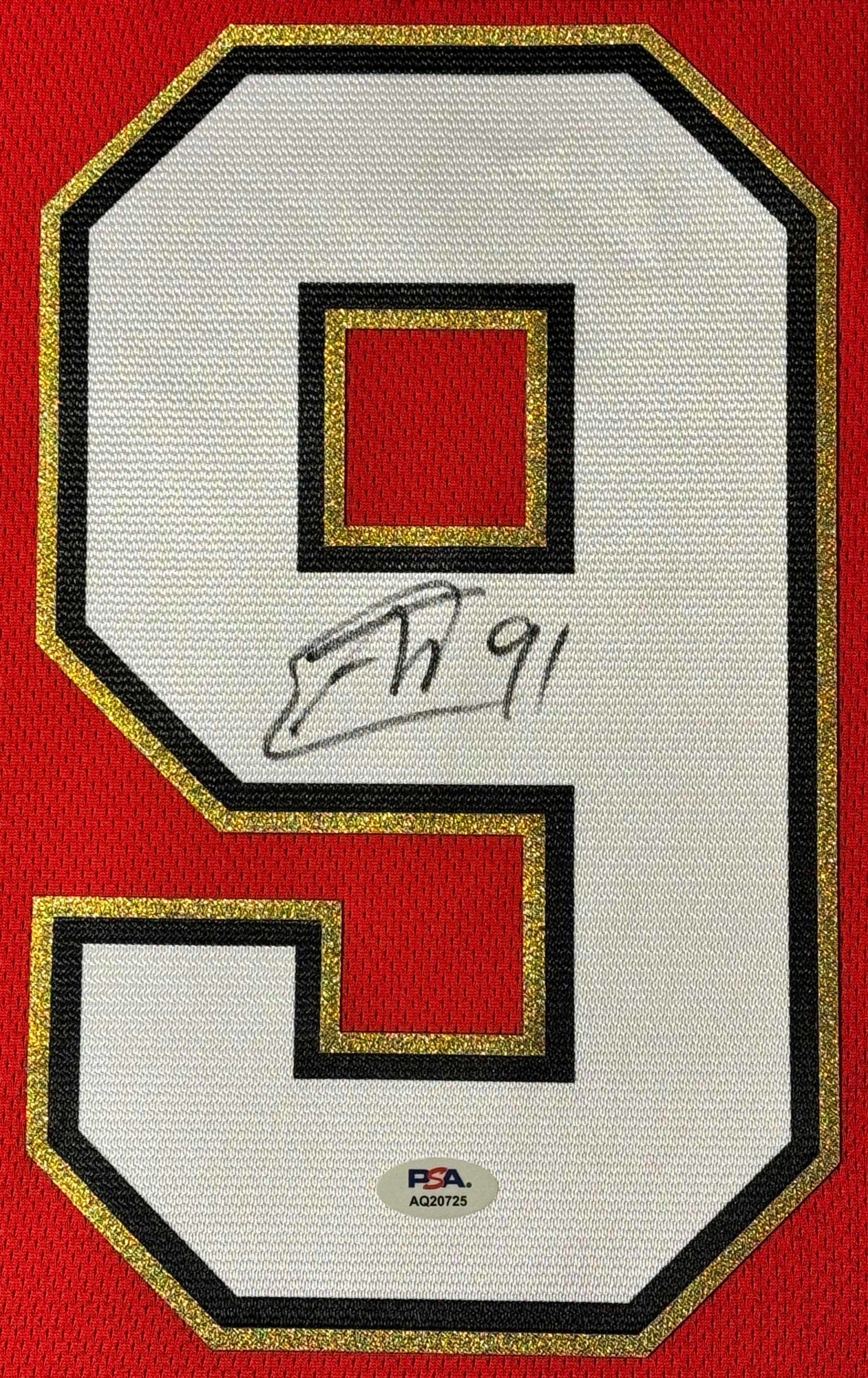 Frank Nazar Signed Chicago Blackhawks Fanatics Jersey Framed PSA COA - Close up of Number