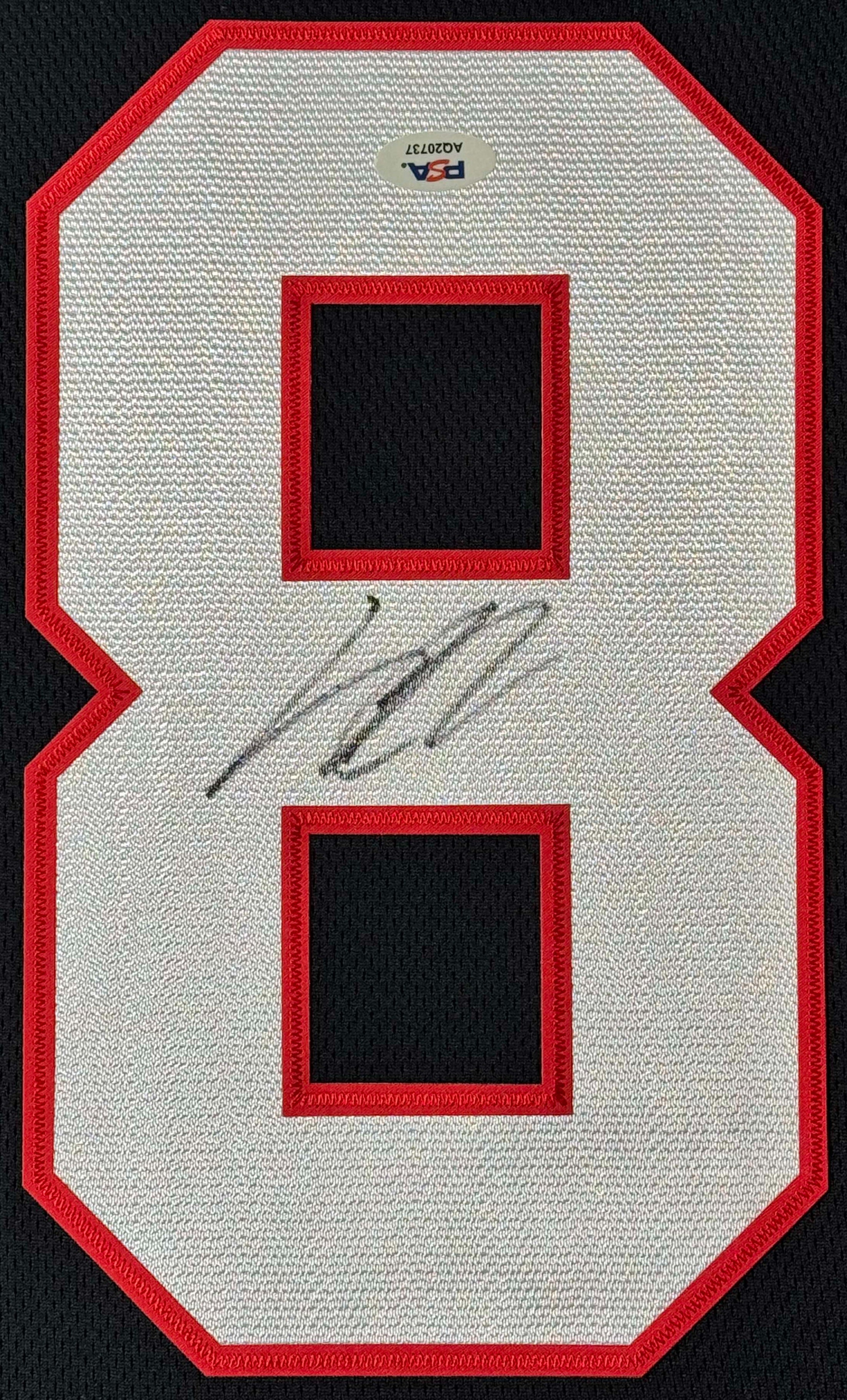 Connor Bedard Signed Chicago Blackhawks Fanatics Jersey Framed PSA COA - Close up of Number