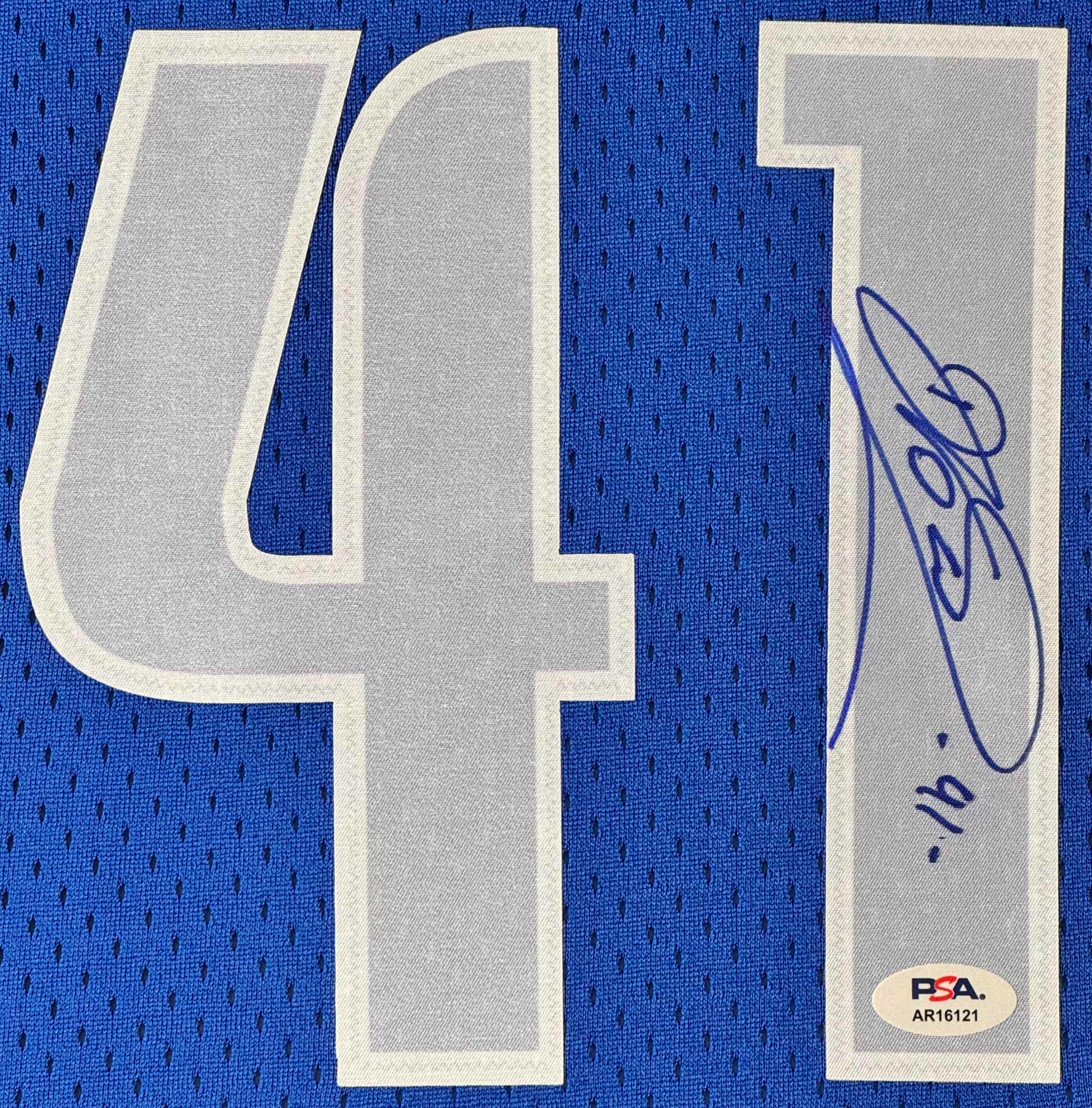 Dirk Nowitzki Signed Dallas Mavericks Mitchell & Ness Jersey Framed PSA COA - Close up of Number
