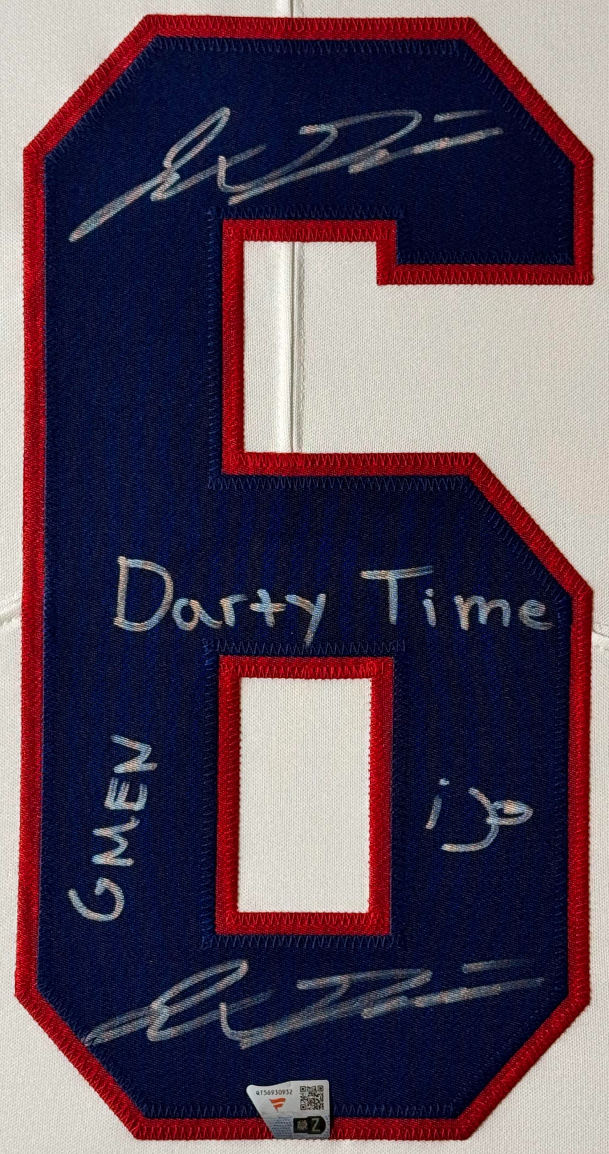 Jaxson Dart Signed New York Giants Nike Jersey Framed Fanatics COA INSCRIBED + SIGNED TWICE - Close up of Number