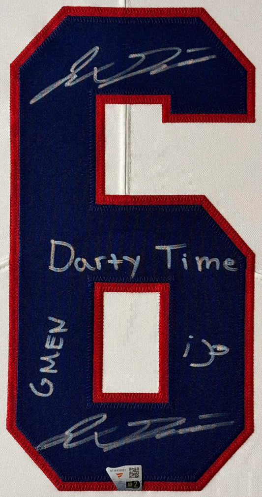 Jaxson Dart Signed New York Giants Nike Jersey Framed Fanatics COA INSCRIBED + SIGNED TWICE - Close up of Number