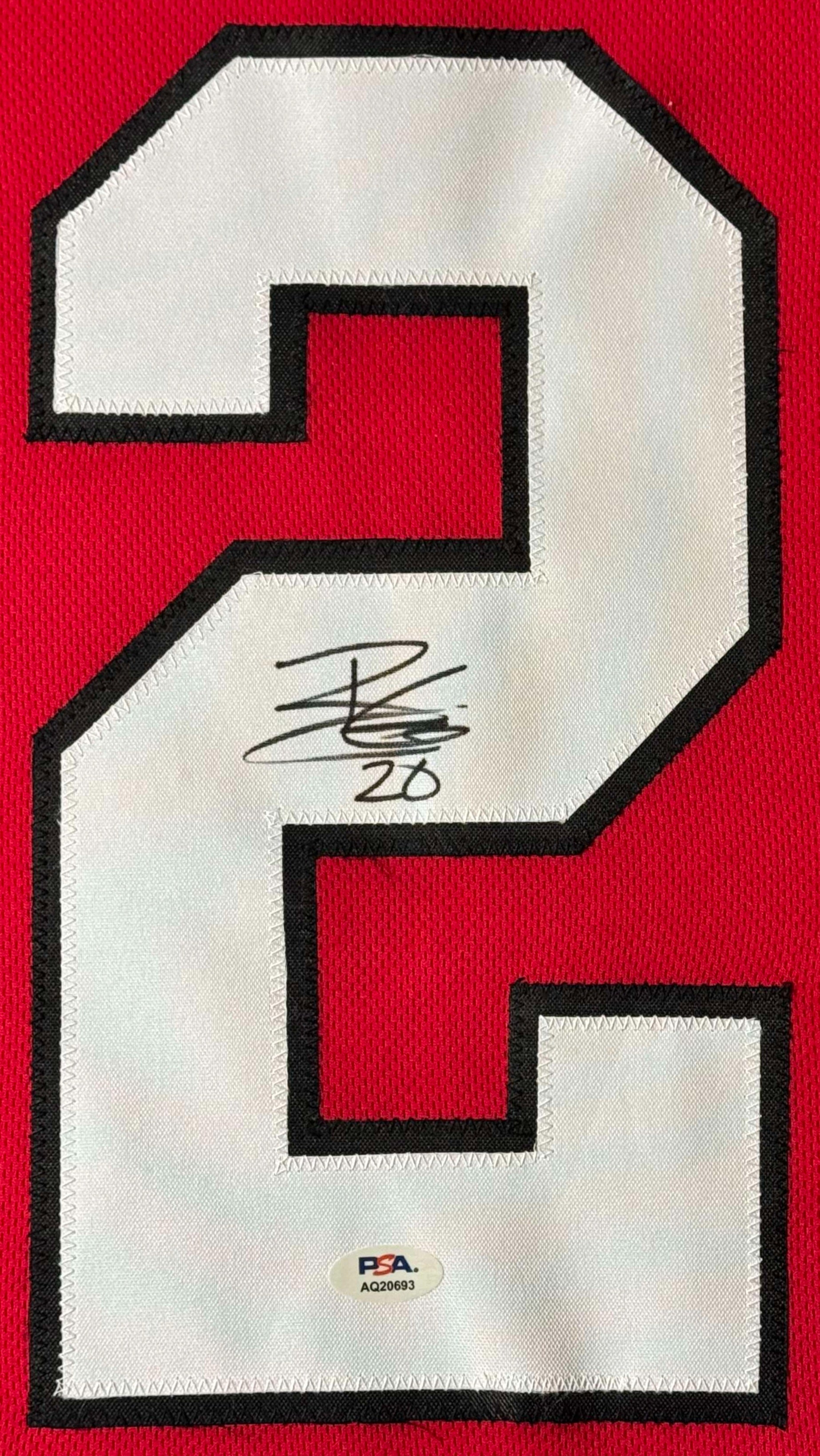 Ryan Greene Signed Chicago Blackhawks Jersey Framed PSA COA - Close up of Number