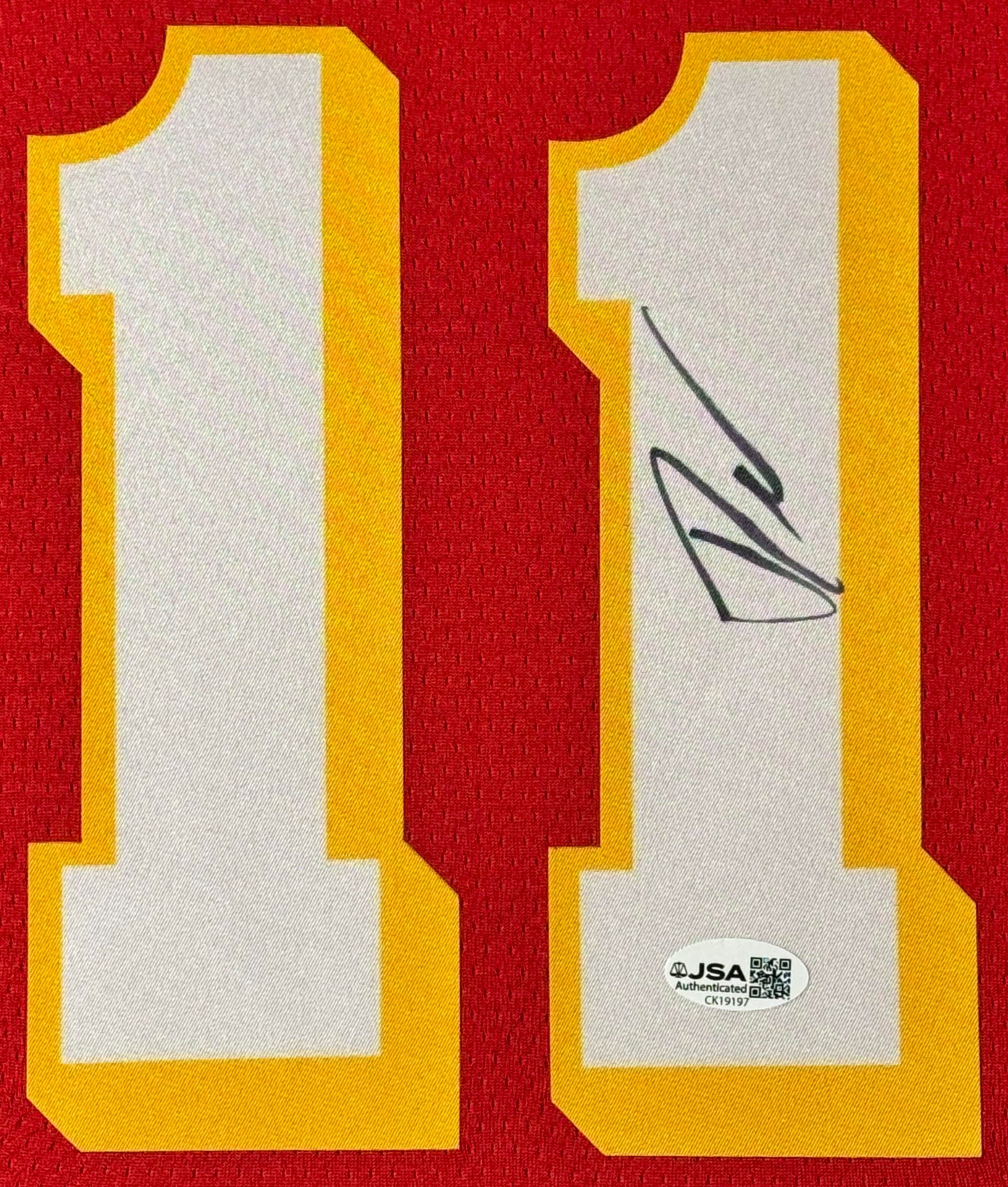Trae Young Signed Atlanta Hawks Nike Jersey Framed JSA COA - Close up of Number