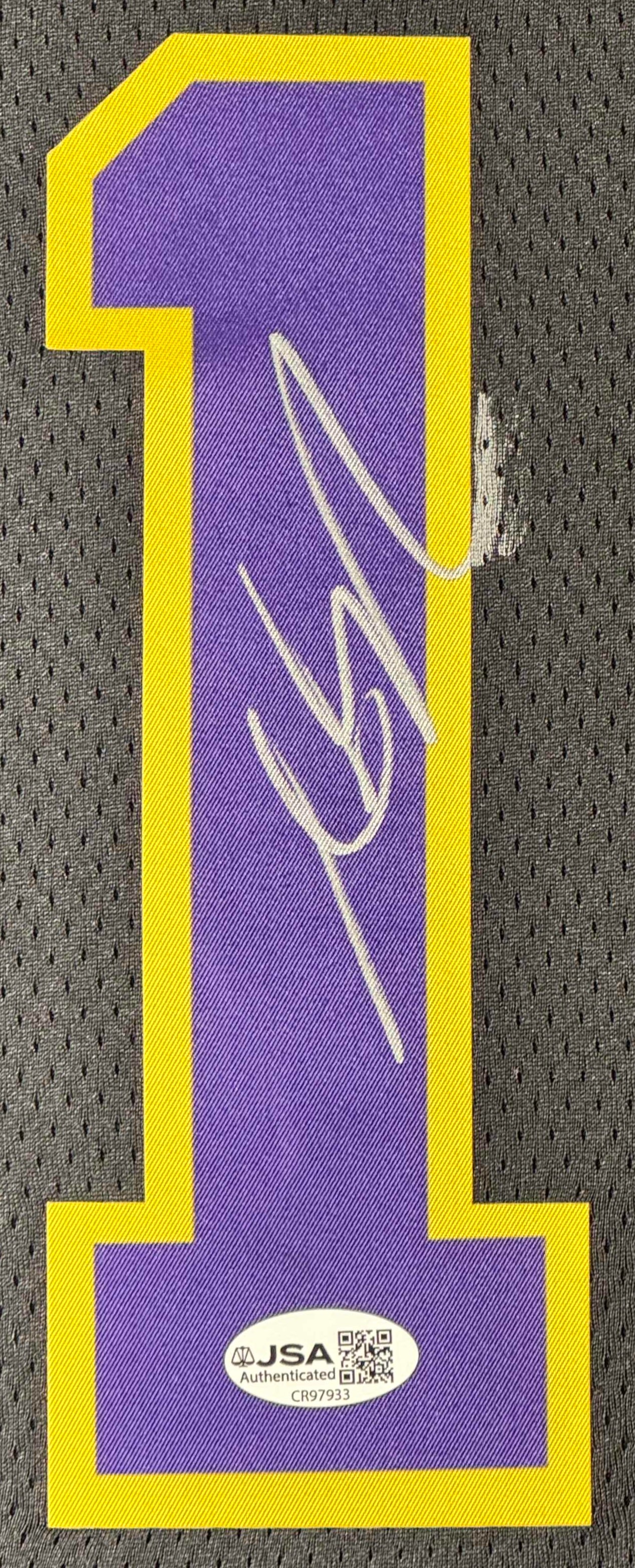 Austin Reaves Signed Los Angeles Lakers Nike Jersey Framed JSA COA - Close up of Number