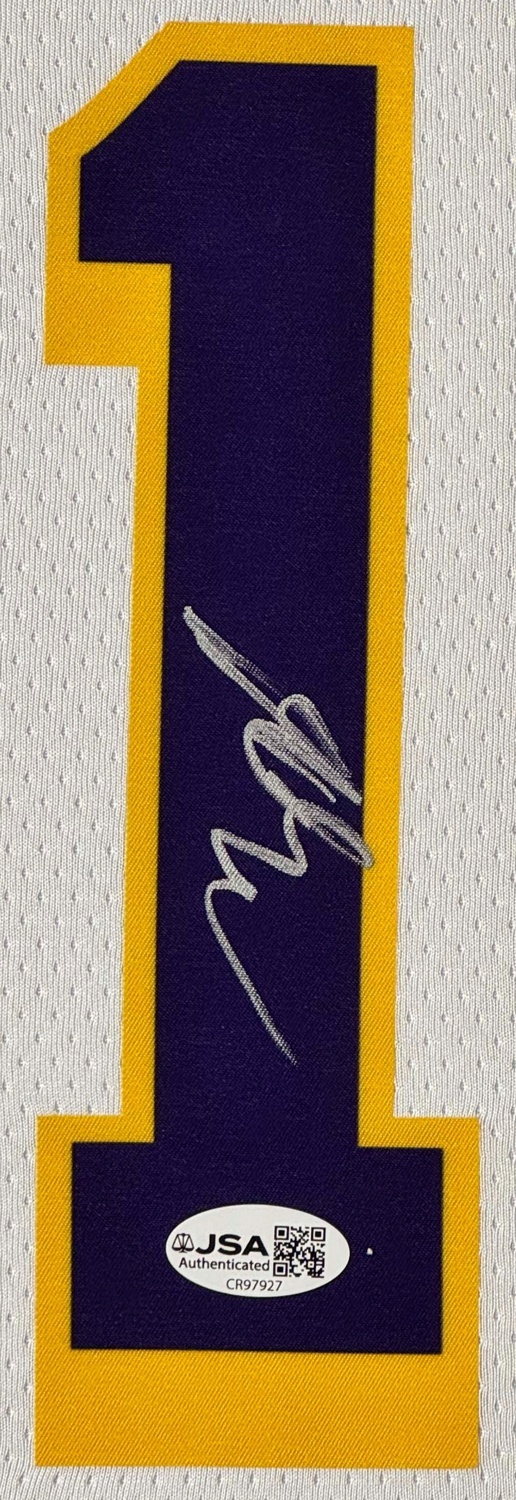 Austin Reaves Signed Los Angeles Lakers Nike Jersey Framed JSA COA - Close up of Number