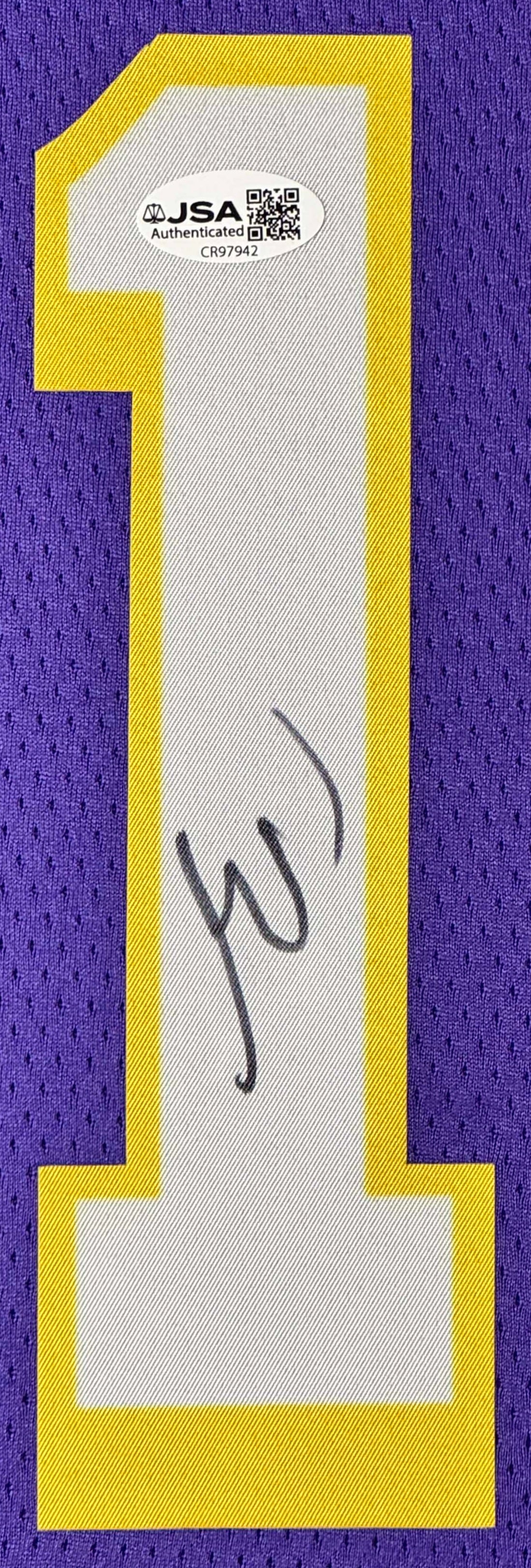 Austin Reaves Signed Los Angeles Lakers Nike Jersey Framed JSA COA - Close up of Number
