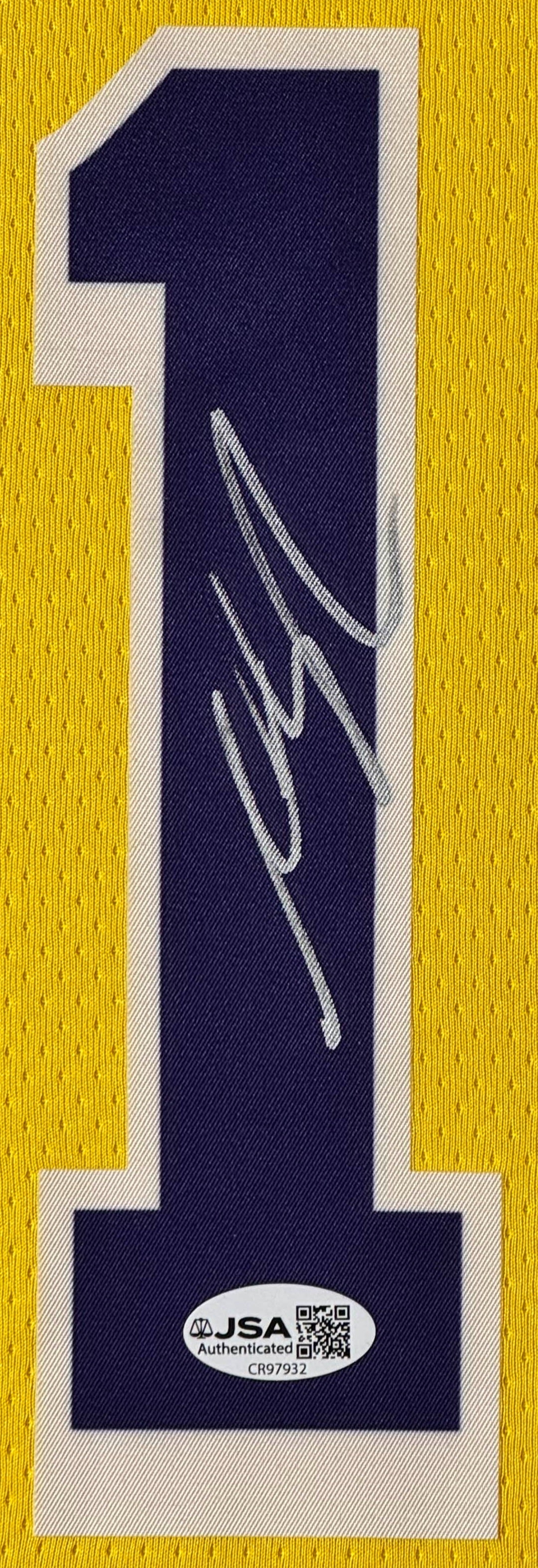 Austin Reaves Signed Los Angeles Lakers Nike Jersey Framed JSA COA - Close up of Number