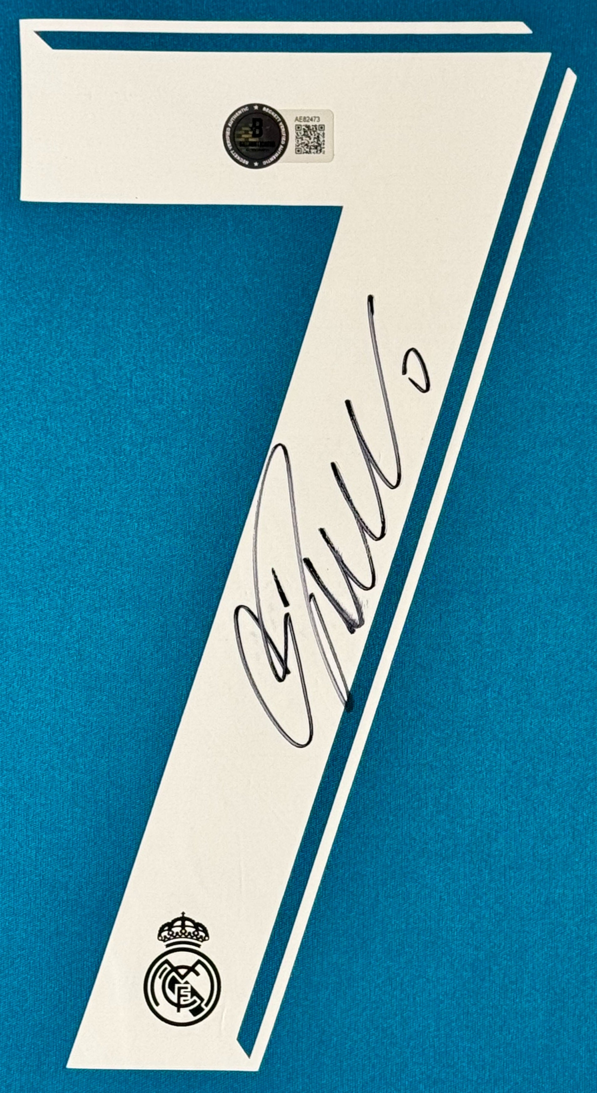 Cristiano Ronaldo Signed Real Madrid Adidas Jersey Framed Beckett LOA & COA - Close up of Number