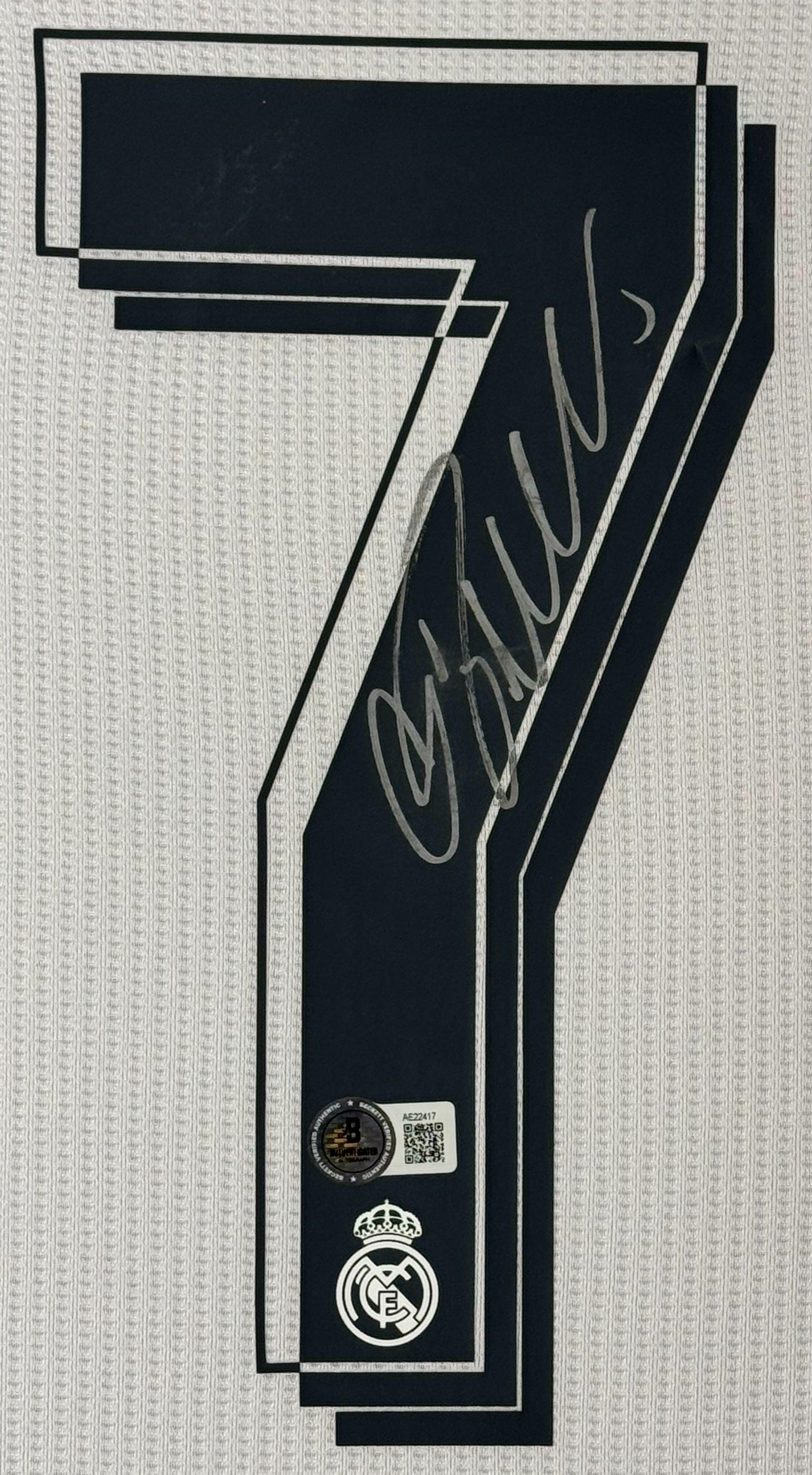 Cristiano Ronaldo Signed Real Madrid Adidas Jersey Framed Beckett LOA & COA - Close up of Number
