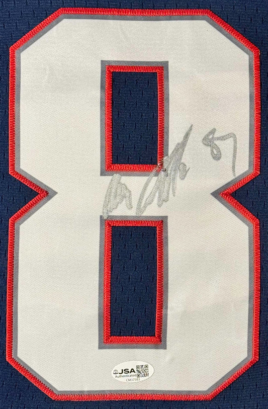 Rob Gronkowski Signed New England Patriots Mitchell & Ness Jersey Framed JSA COA - Close up of Number