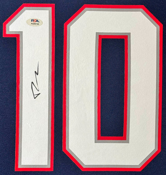 Drake Maye Signed New England Patriots Nike Jersey Framed PSA COA - Close up of Number