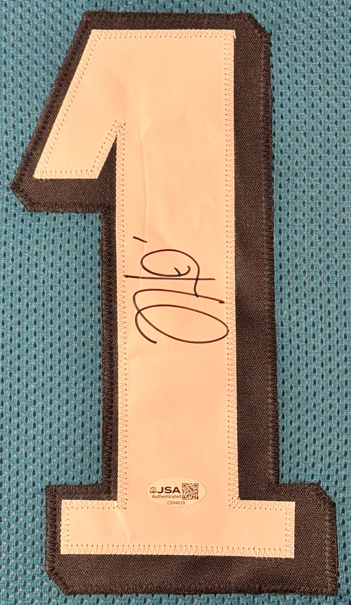 Jalen Hurts Signed Philadelphia Eagles Jersey Framed JSA COA - Close up of Number