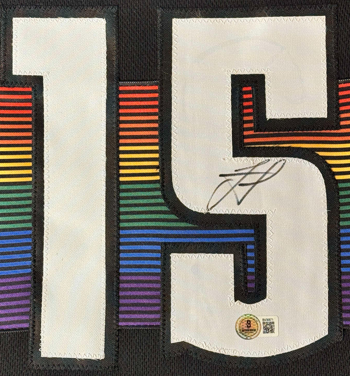 Nikola Jokic Signed Denver Nuggets Jersey Framed Beckett COA - Close up of Number