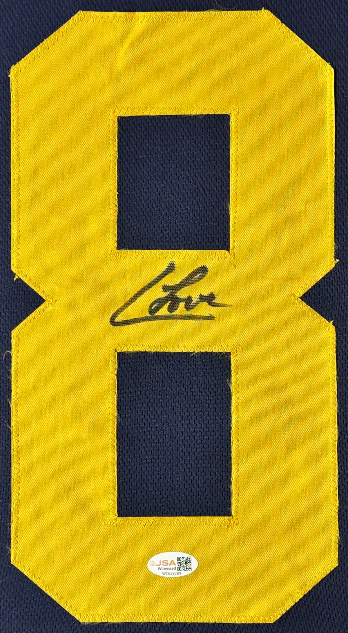 Colston Loveland Signed Michigan Wolverines Jersey Framed JSA COA - Close up of Number