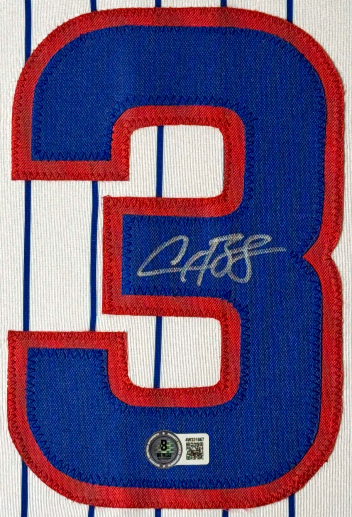 Alex Bregman Signed Chicago Cubs Jersey Framed Beckett COA - Close up of Number