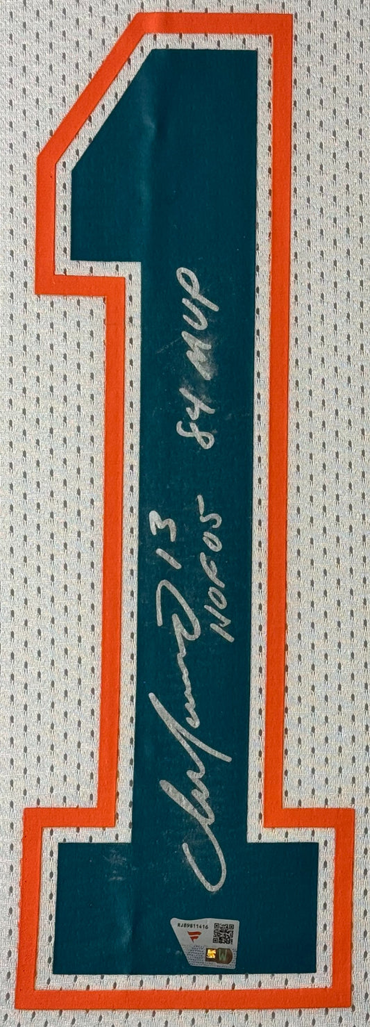 Dan Marino Signed Miami Dolphins Mitchell & Ness Jersey Framed Fanatics COA INSCRIBED - Close up of Number