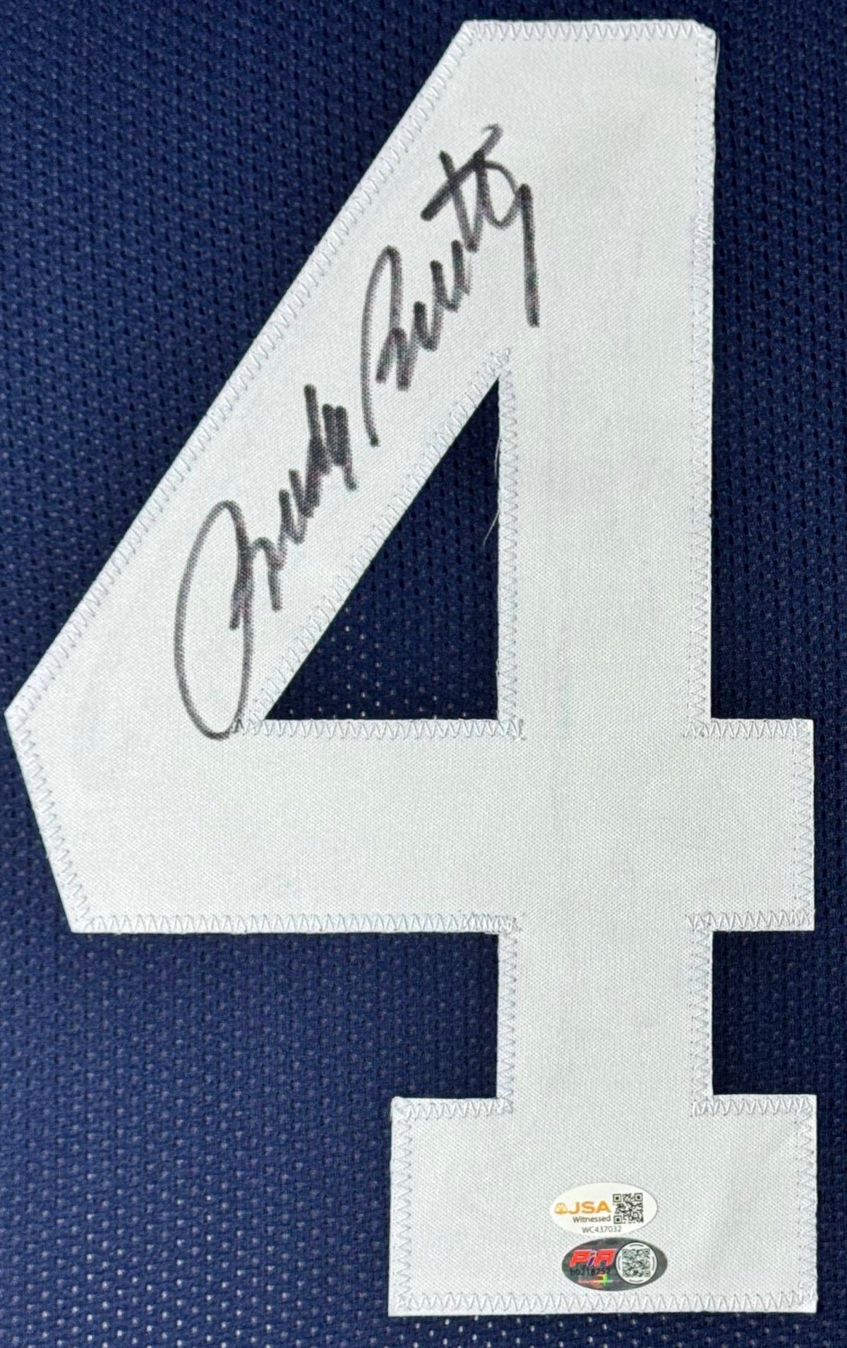 Rudy Ruettiger Signed Notre Dame Jersey Framed JSA & PIA COA - Close up of Number